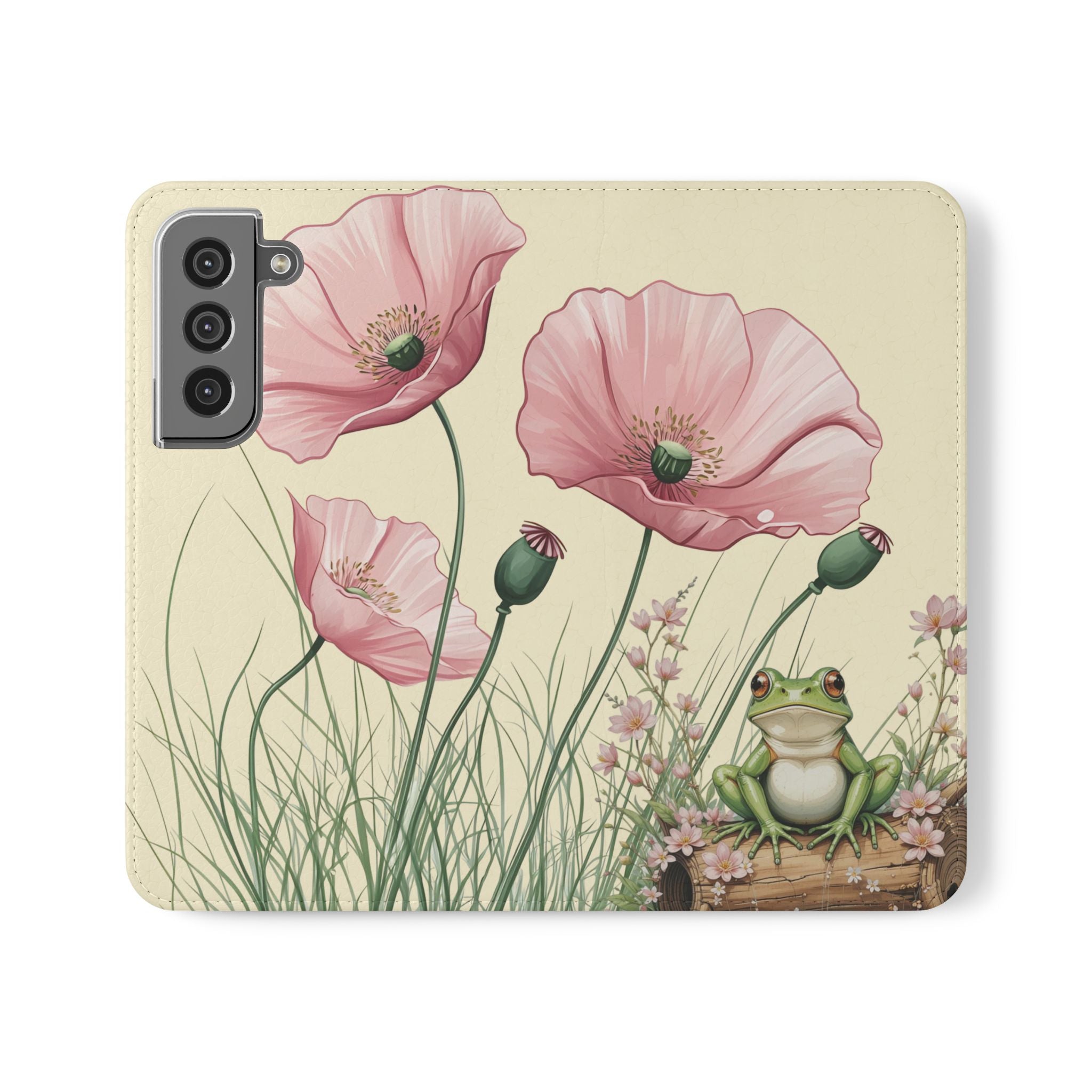 Floral Frog Flip Case, Cute Phone Wallet Cover iPhone or Samsung, Perfect for Nature Lovers, Summer Gift, Eco-friendly Accessory