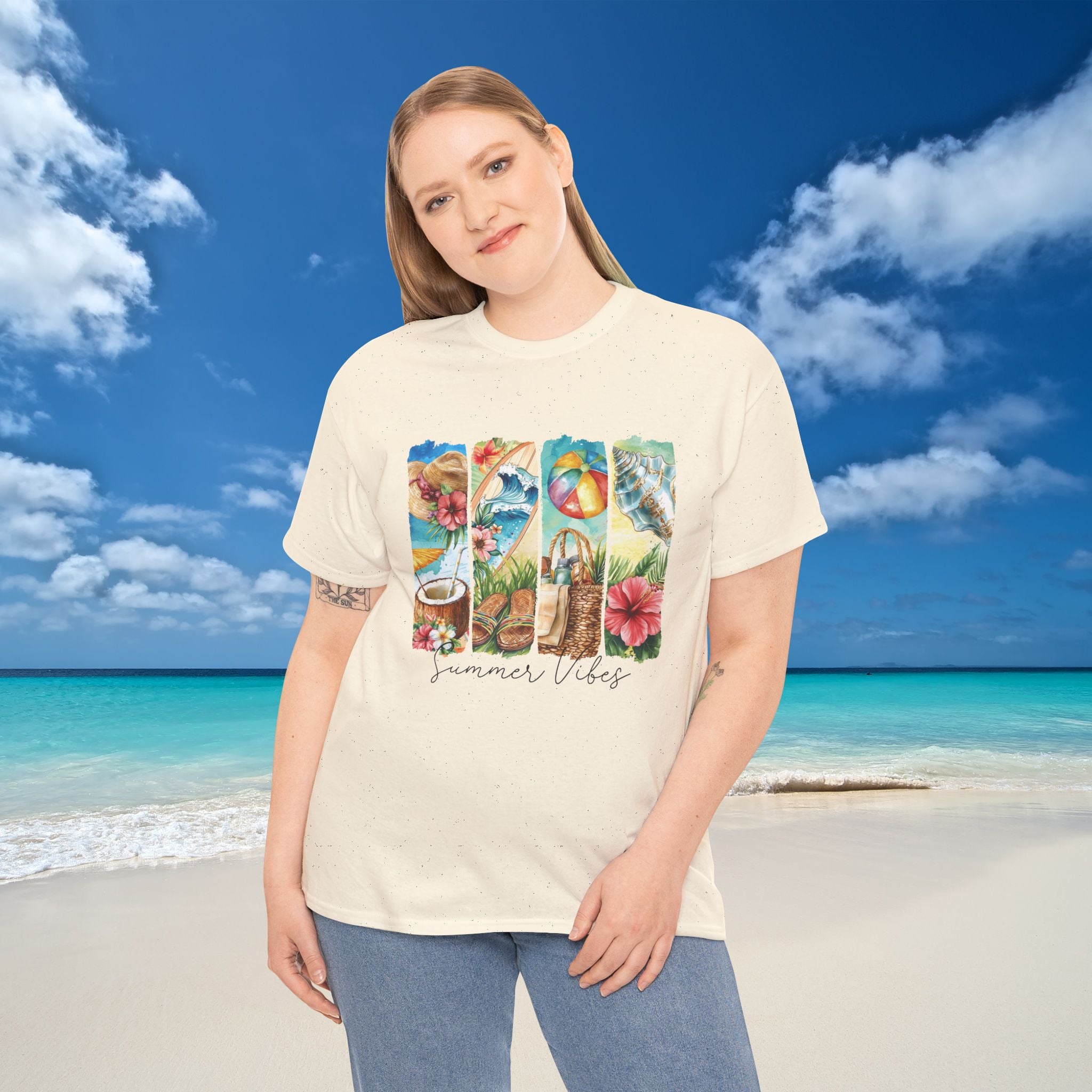 Summer Vibes Heavy Cotton Tee Perfect for Beach Days & Casual Outings