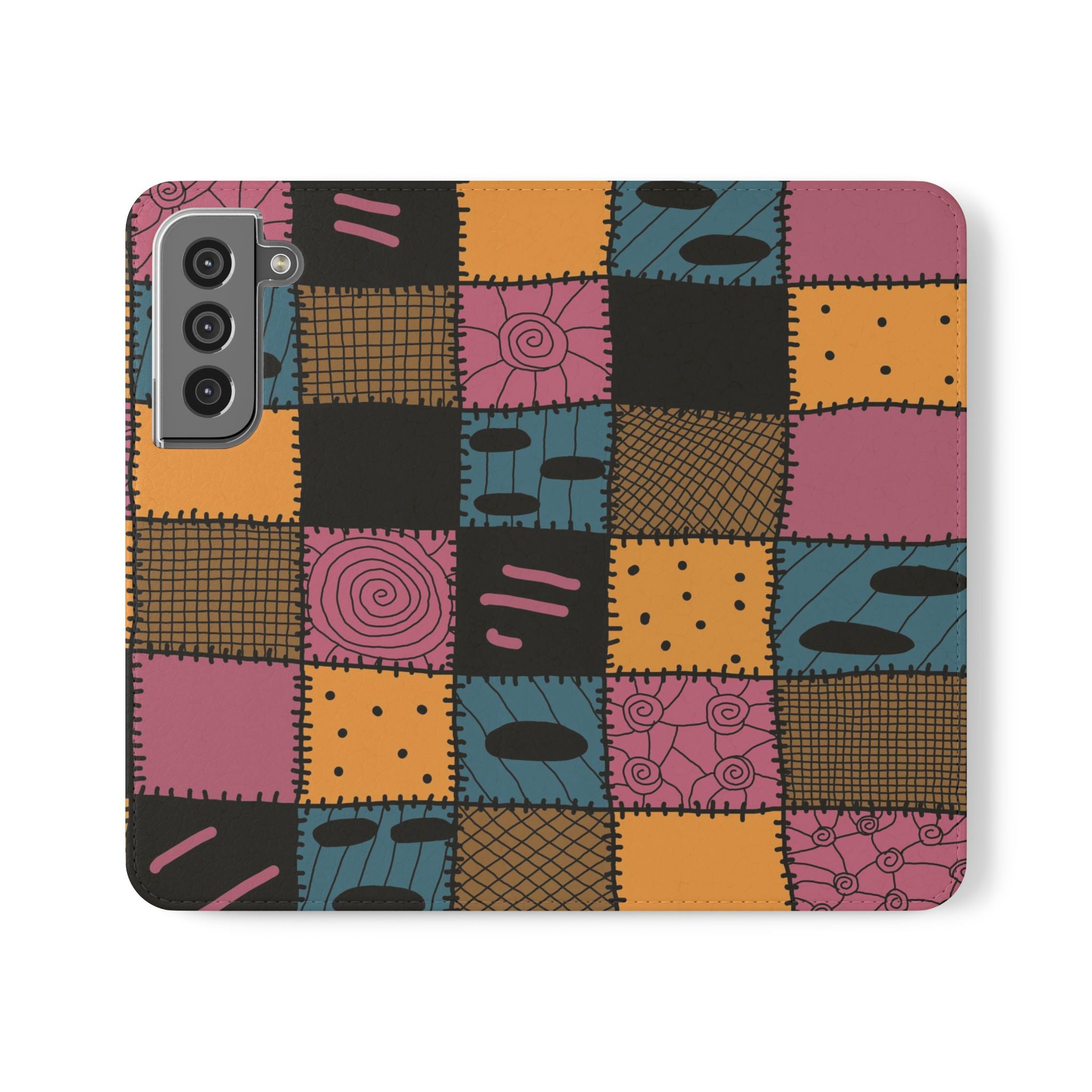 Colorful Patchwork Flip Case for Stylish iPhone Samsung Protection