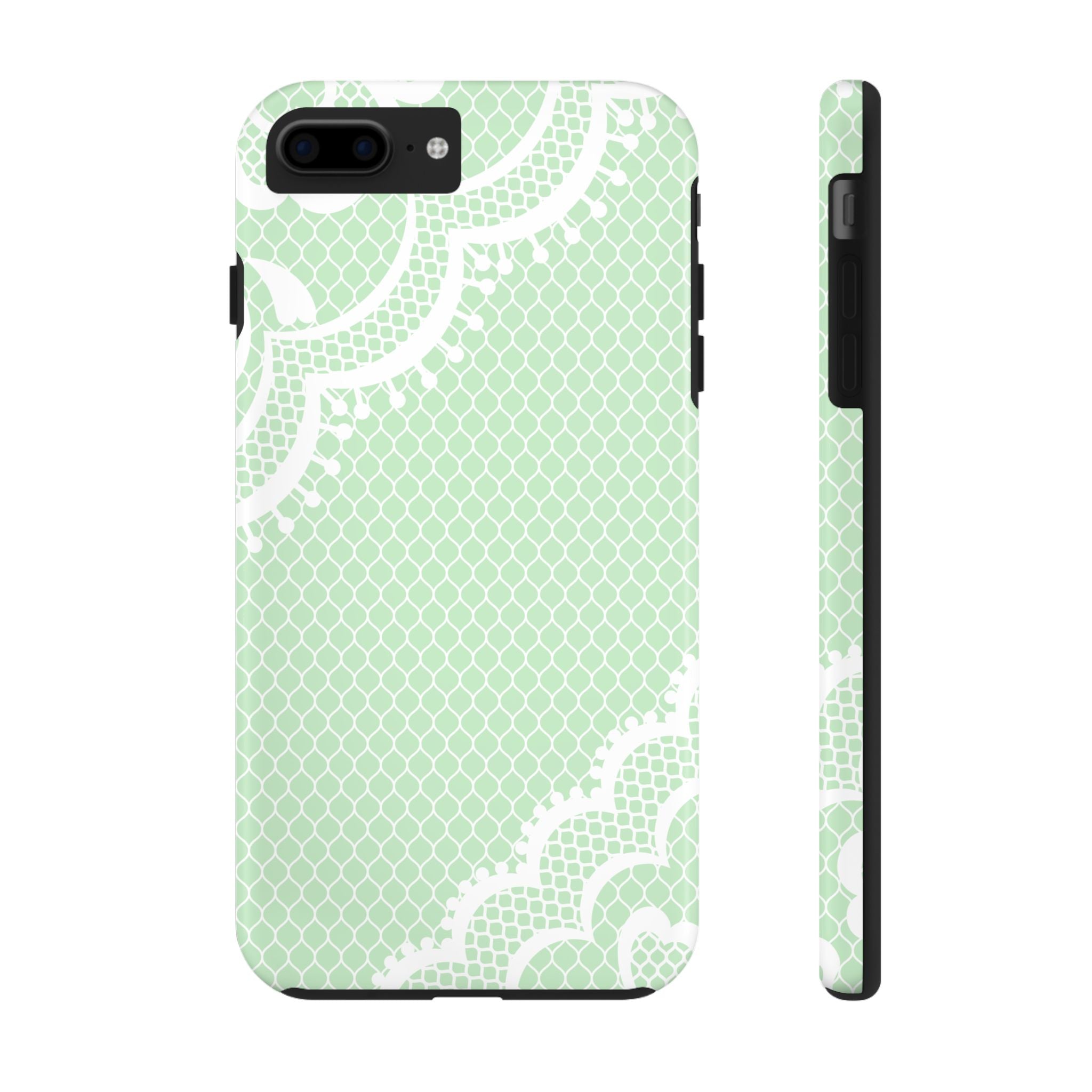 Stylish Protective Impact Resistant Phone Case with Elegant Pale Green Lace Design iPhone Samsung Cover