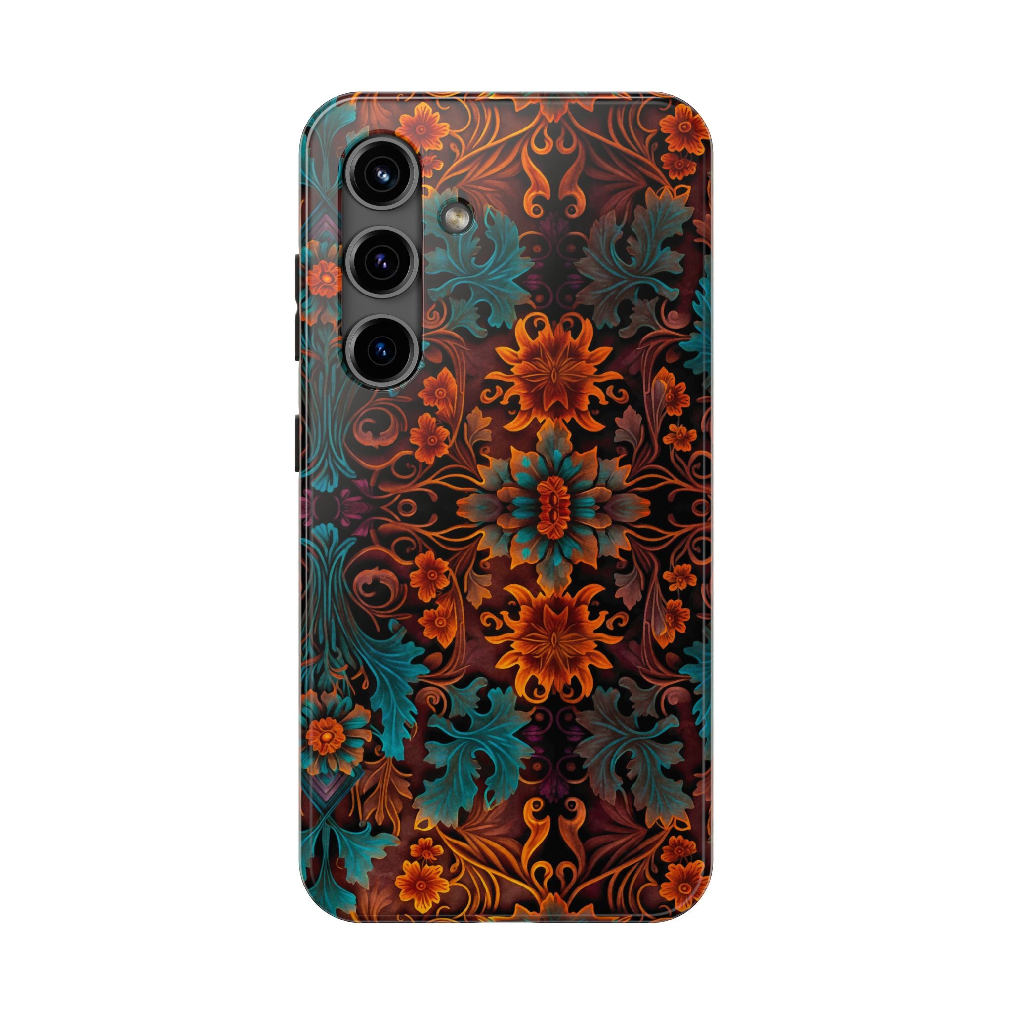 Fall Floral Leaves Blue and Orange Phone Case