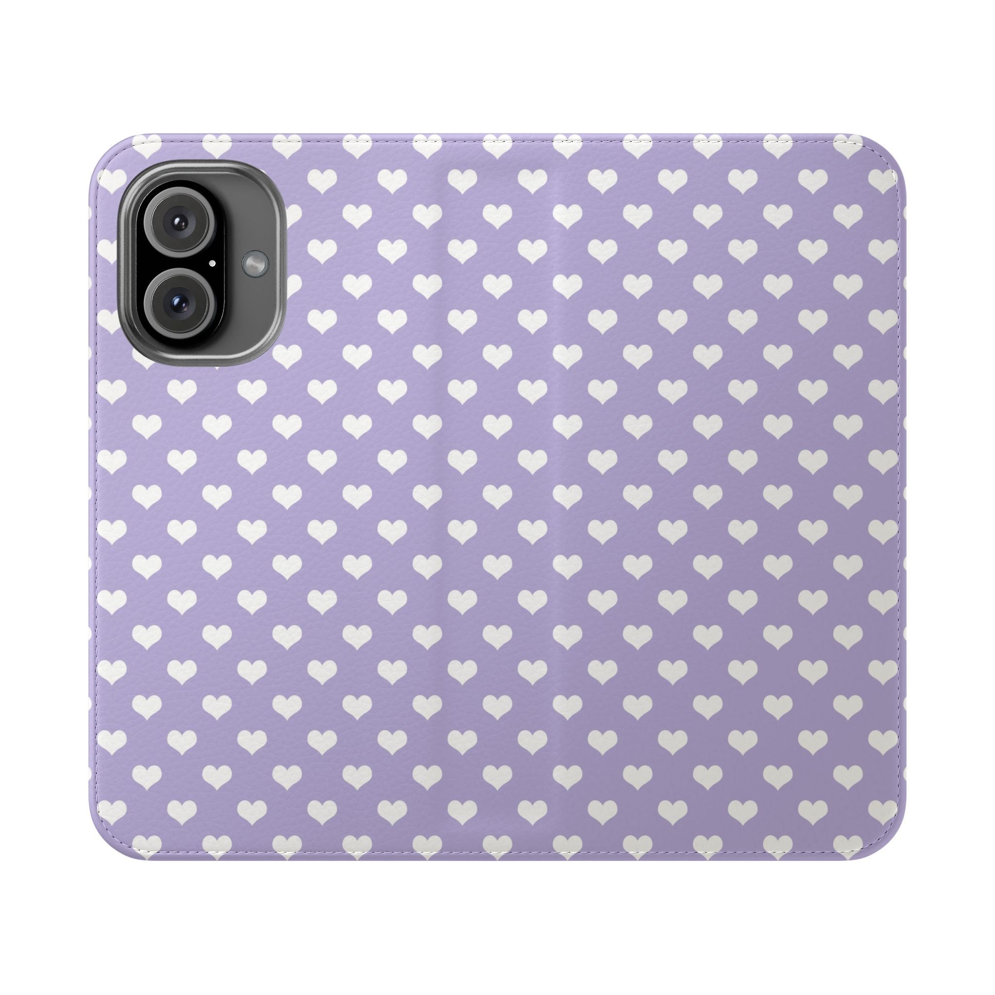 Lavender With White Hearts Flip Mobile Phone Case