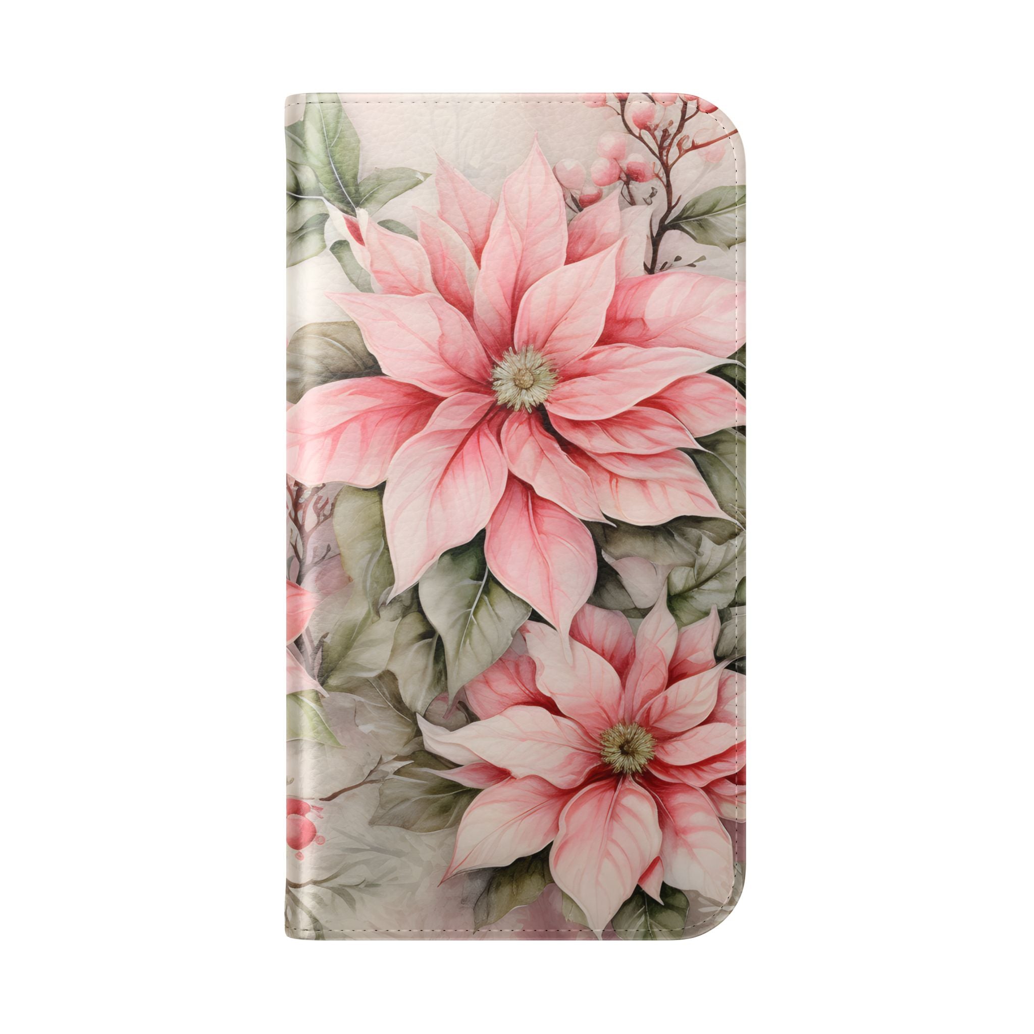 Pink Poinsettia Flip Mobile Phone Case