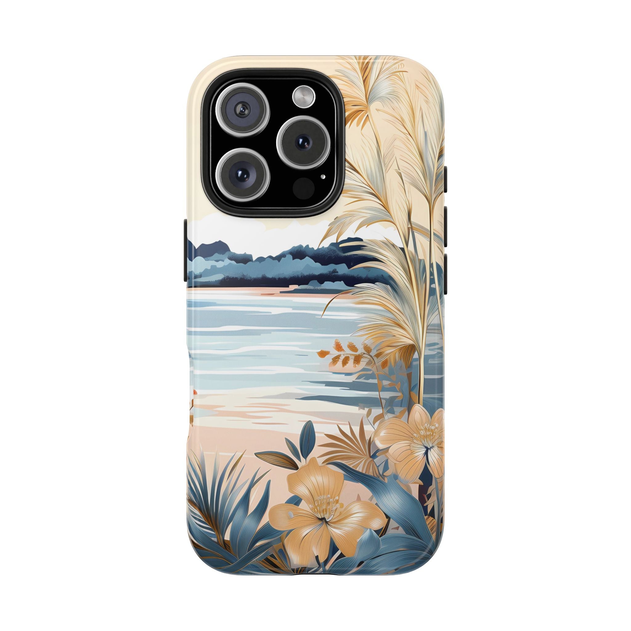 Summertime Tropical Beach Phone Case Durable Tough Case with Floral Art Design Impact Resistant iPhone Samsung Cover
