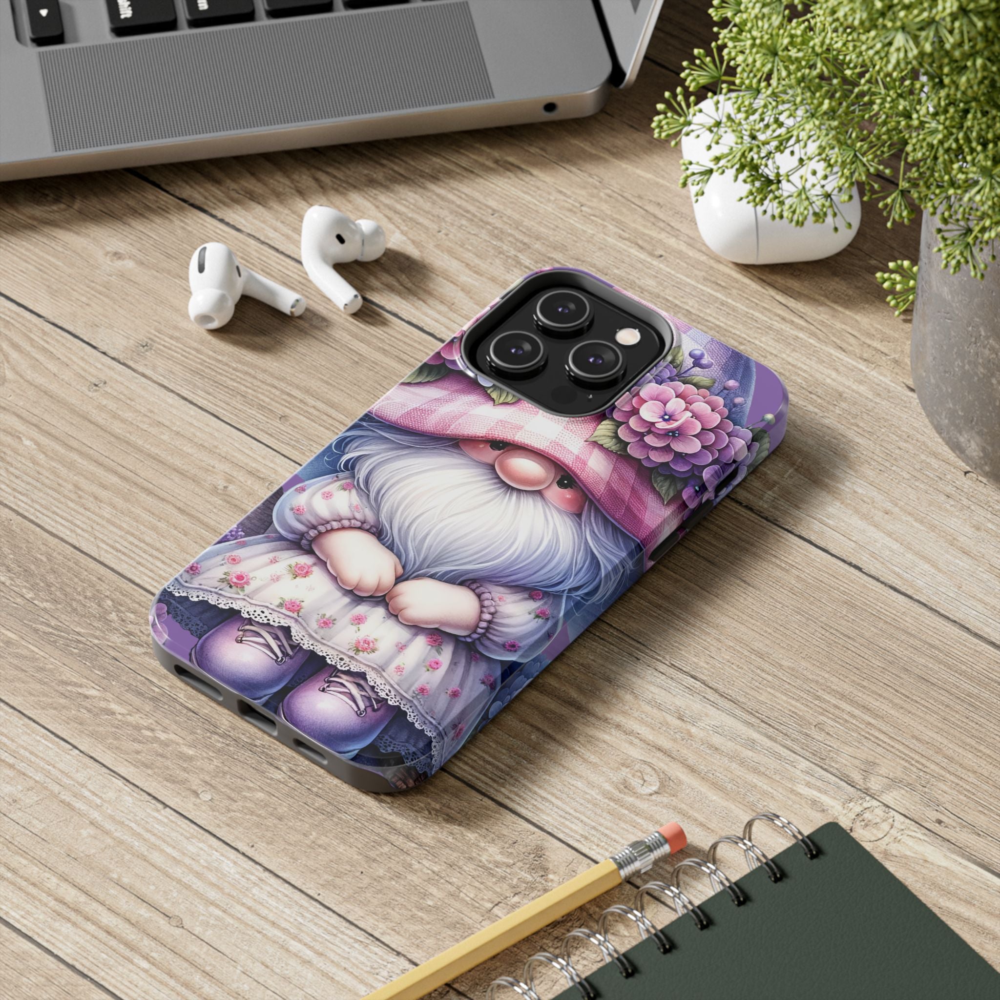 Cute Floral Lavender Gnome Tough Impact Resistant Phone Case Durable Protection with Charming Design iPhone Samsung Cover