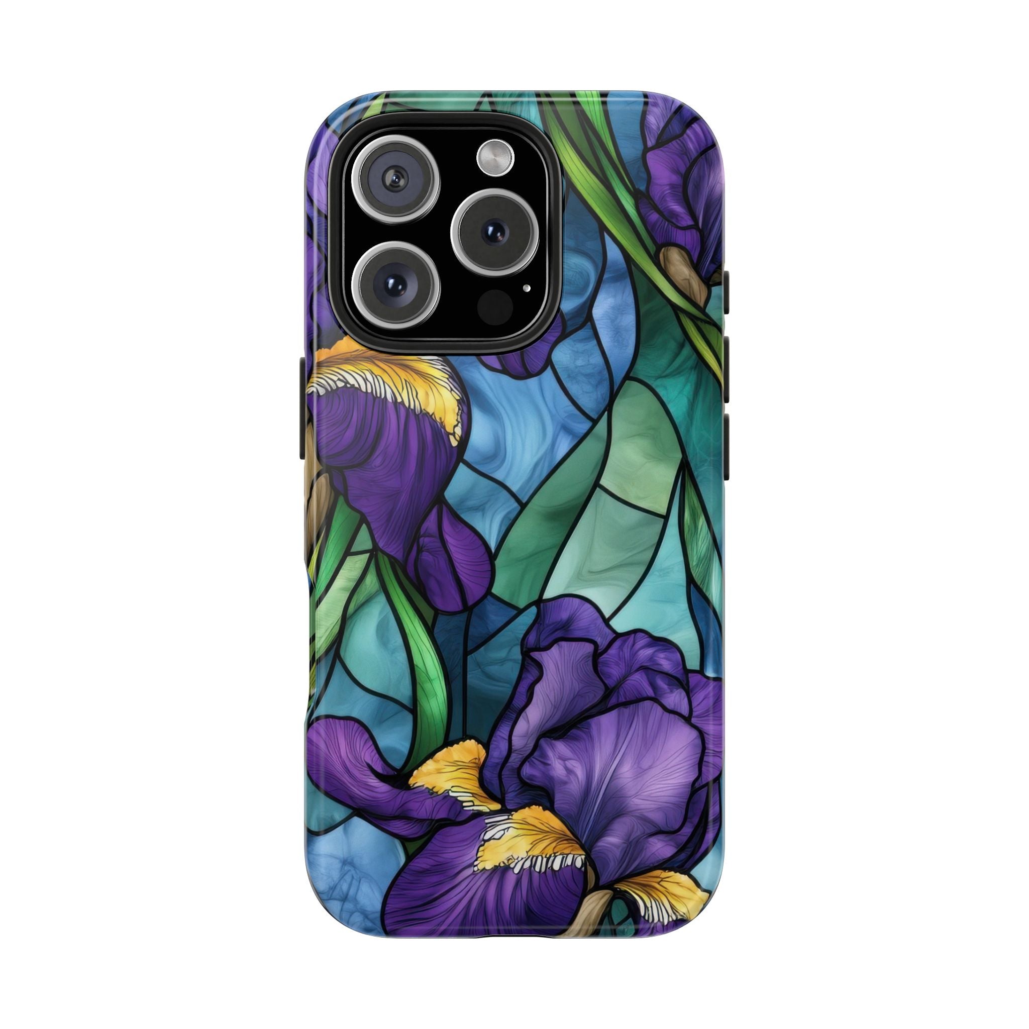 Botanical Stained Glass Tough iPhone Samsung Case Sturdy with Stunning Purple Iris Design Perfect for Nature Lovers