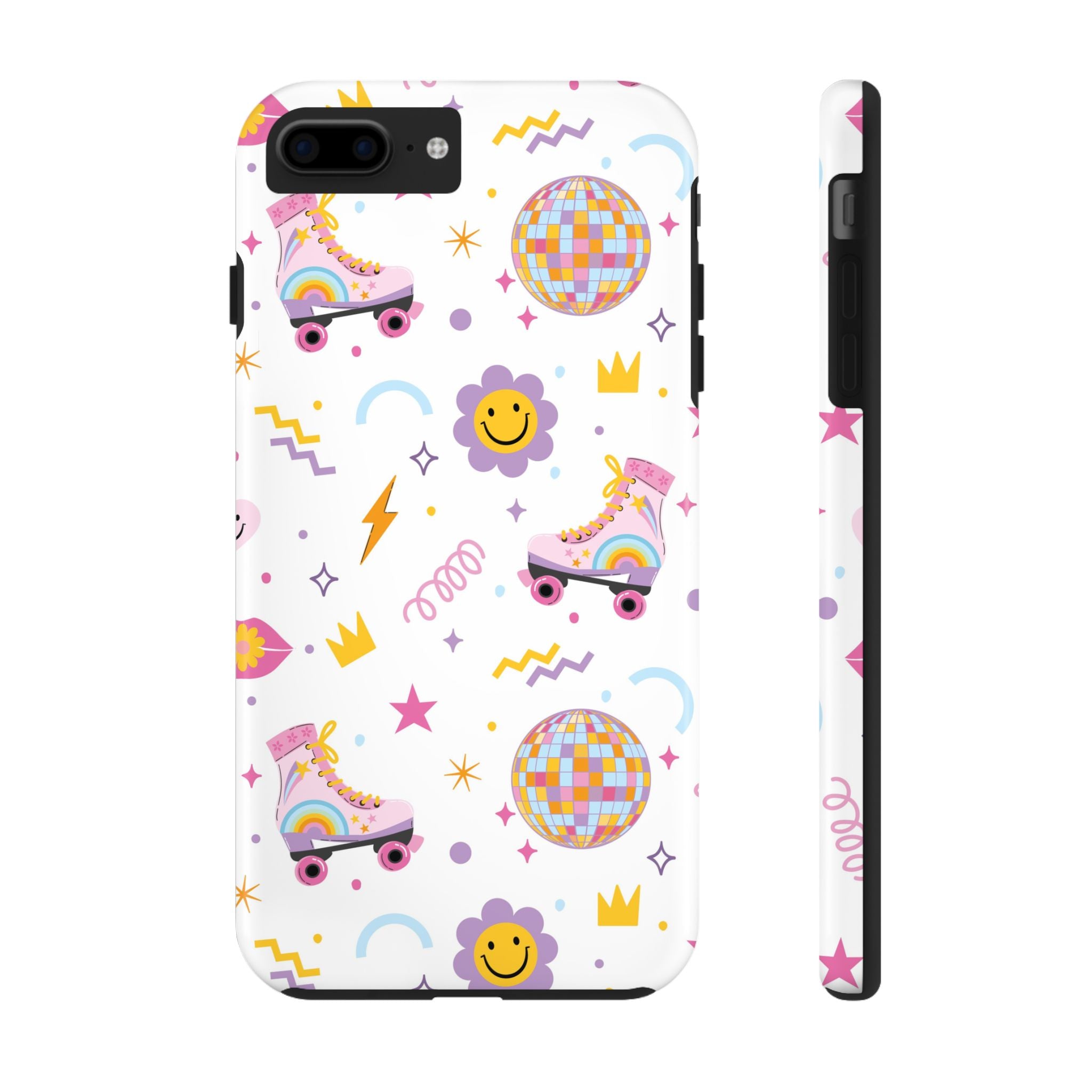 Retro Roller Skating Tough Phone Case Colorful 80s Vibe For iPhone or Samsung