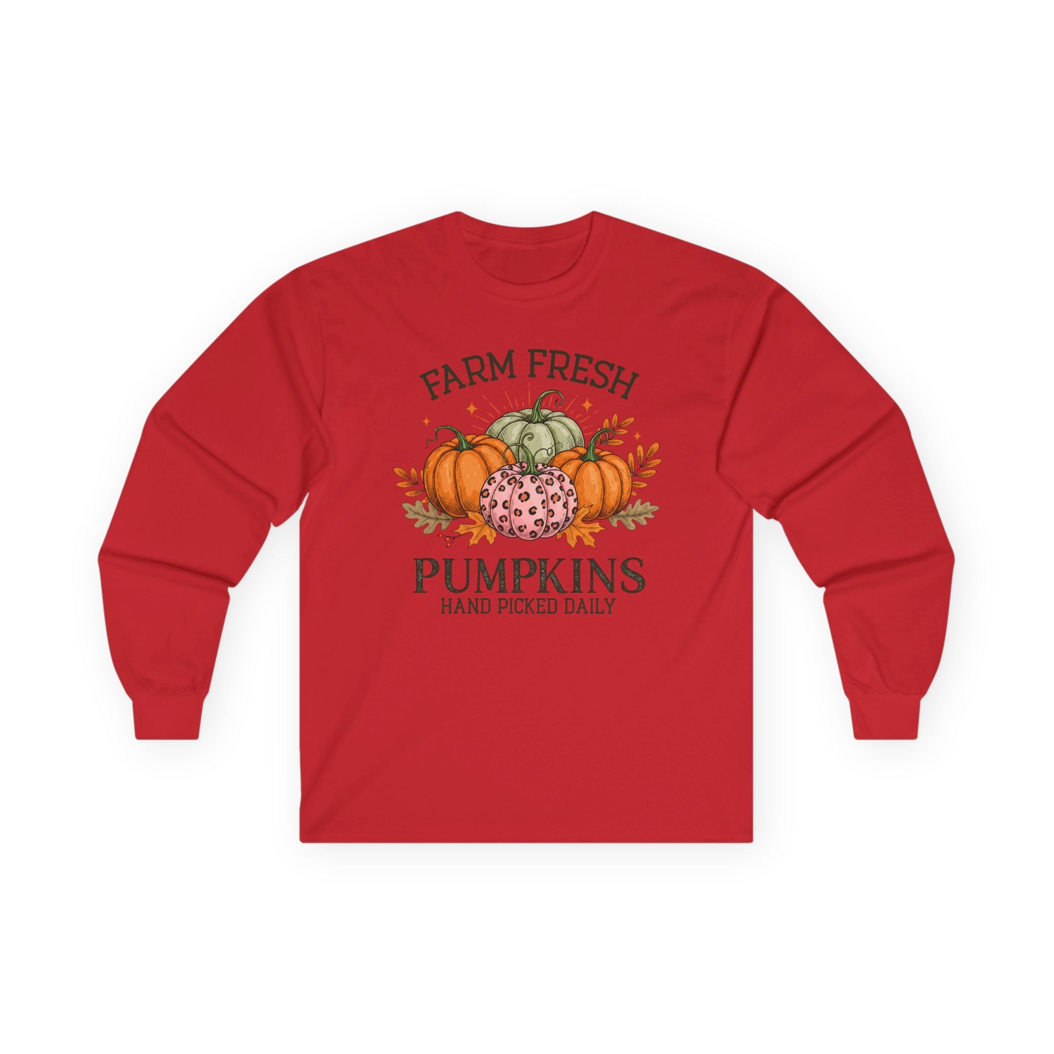 Farm Fresh Pumpkins Long Sleeve Tee | Fall Outfit, Thanksgiving Apparel, Cozy Gift, Autumn Style, Pumpkin Lover Tee