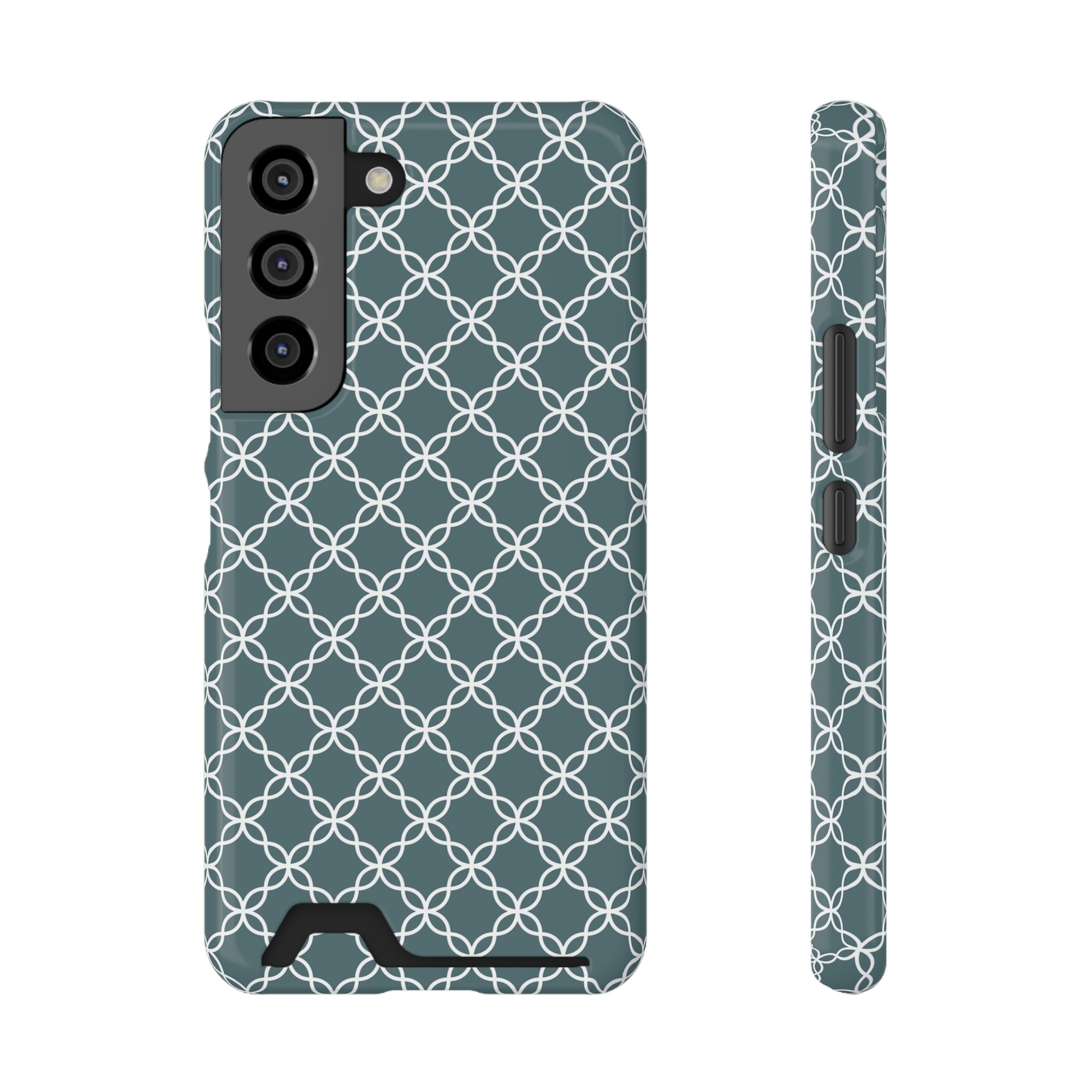 Stylish Blue & White Phone Case with Card Holder - Elegant Pattern for Daily Convenience