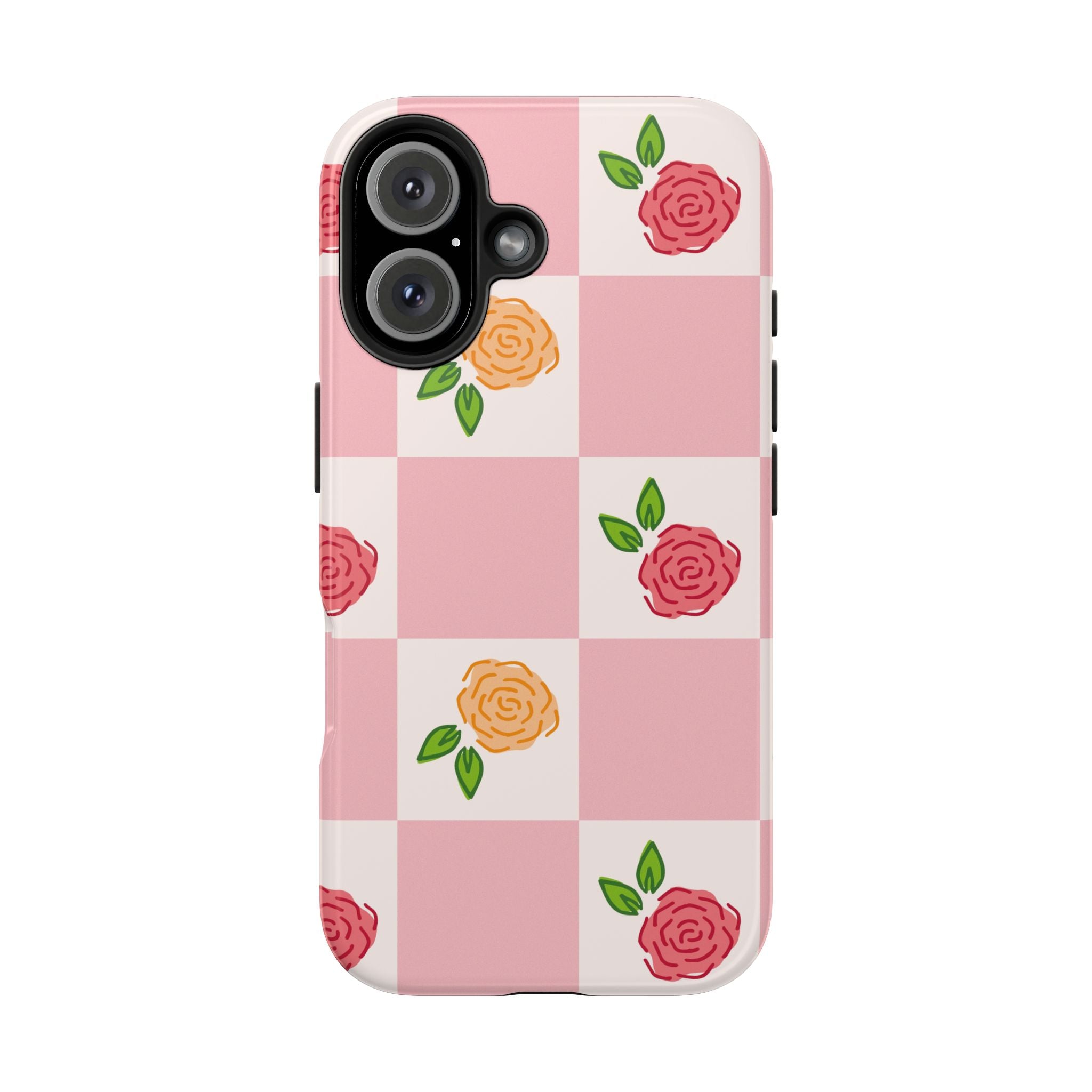 Pink & White Checkered Roses Mobile Phone Case