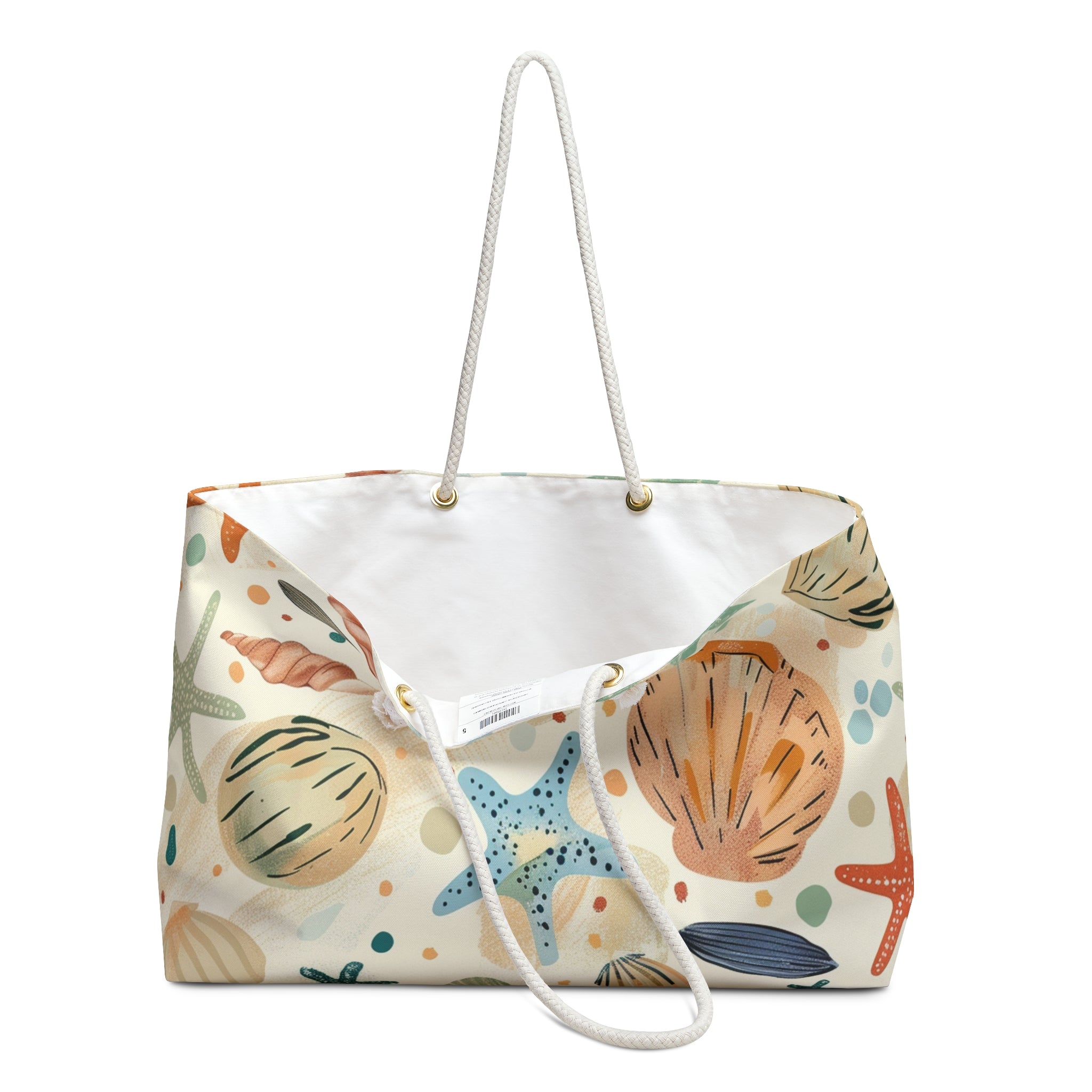 Beach Inspired Summertime Extra Large Tote Bag Carryall with Seashell and Starfish Design