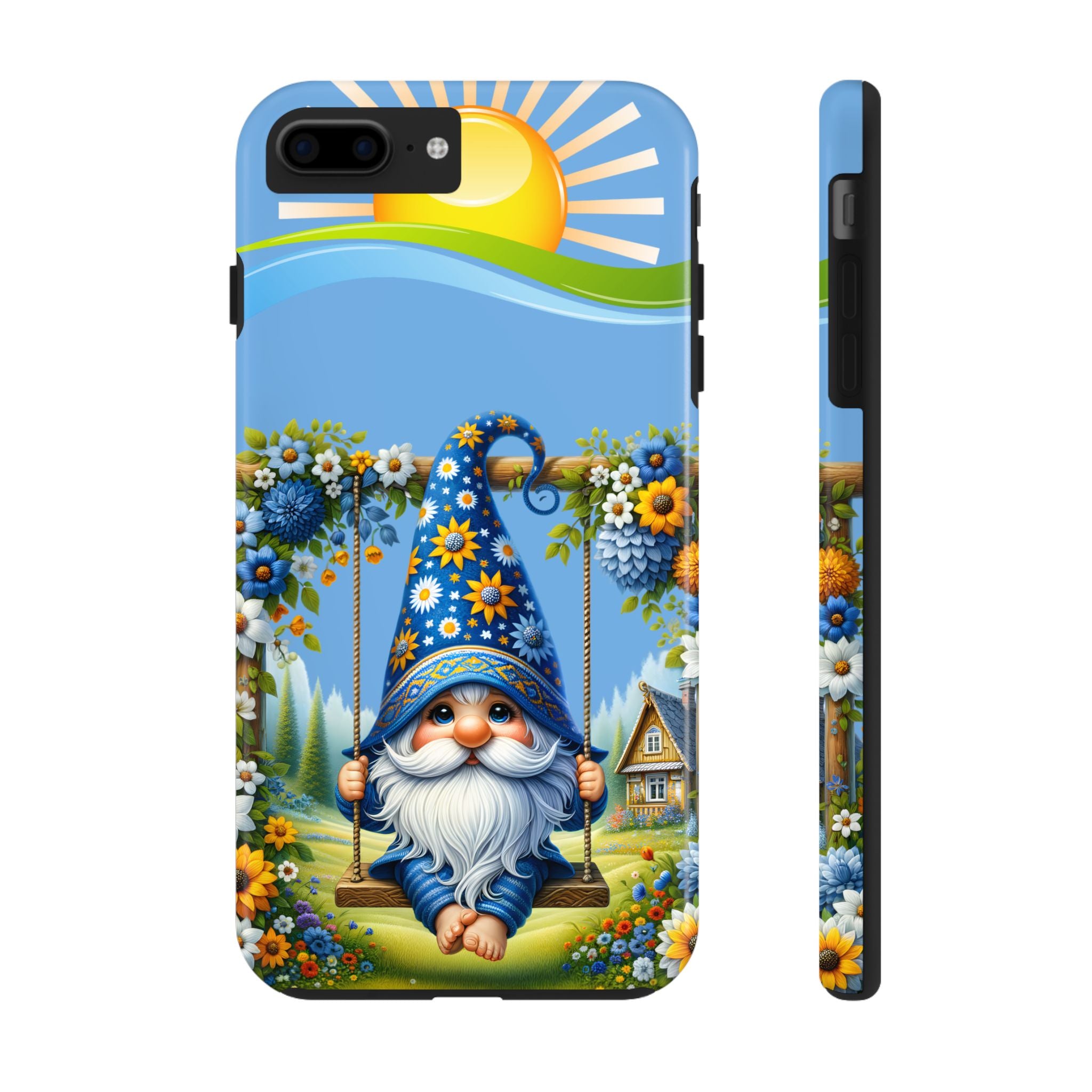Cute Blue Floral Gnome Phone Case, Cute Gnome Case, Summer Vibe, Gift for Garden Lovers, Protective Phone Cover