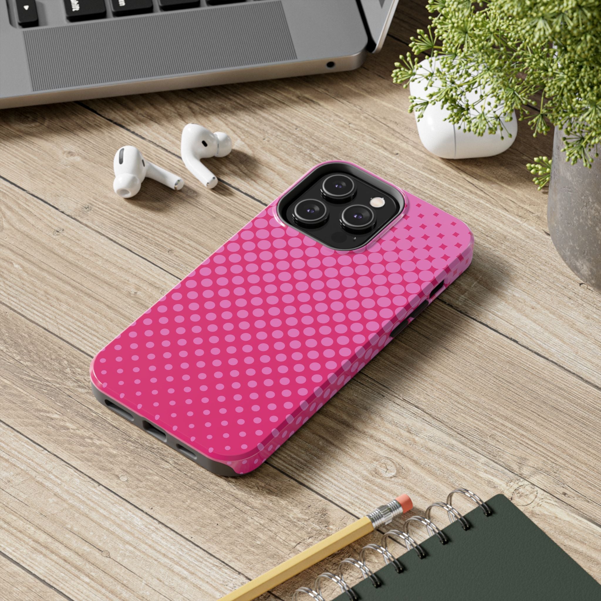 Vibrant Pink Polka Dot Tough Phone Cases - Stylish and Durable Protection
