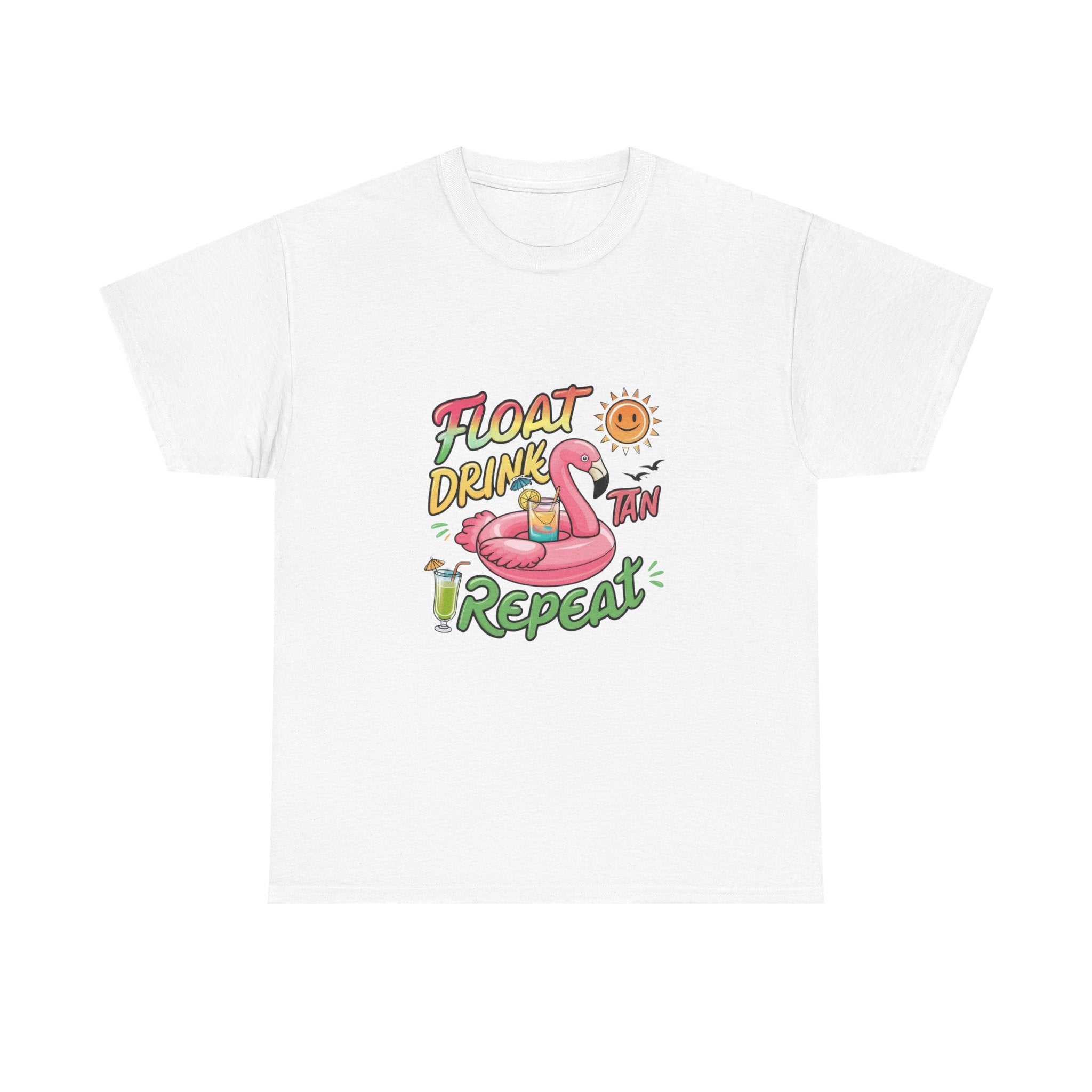 Float Drink Tan Repeat Heavy Cotton Tee Summertime Beach Funny T-Shirt