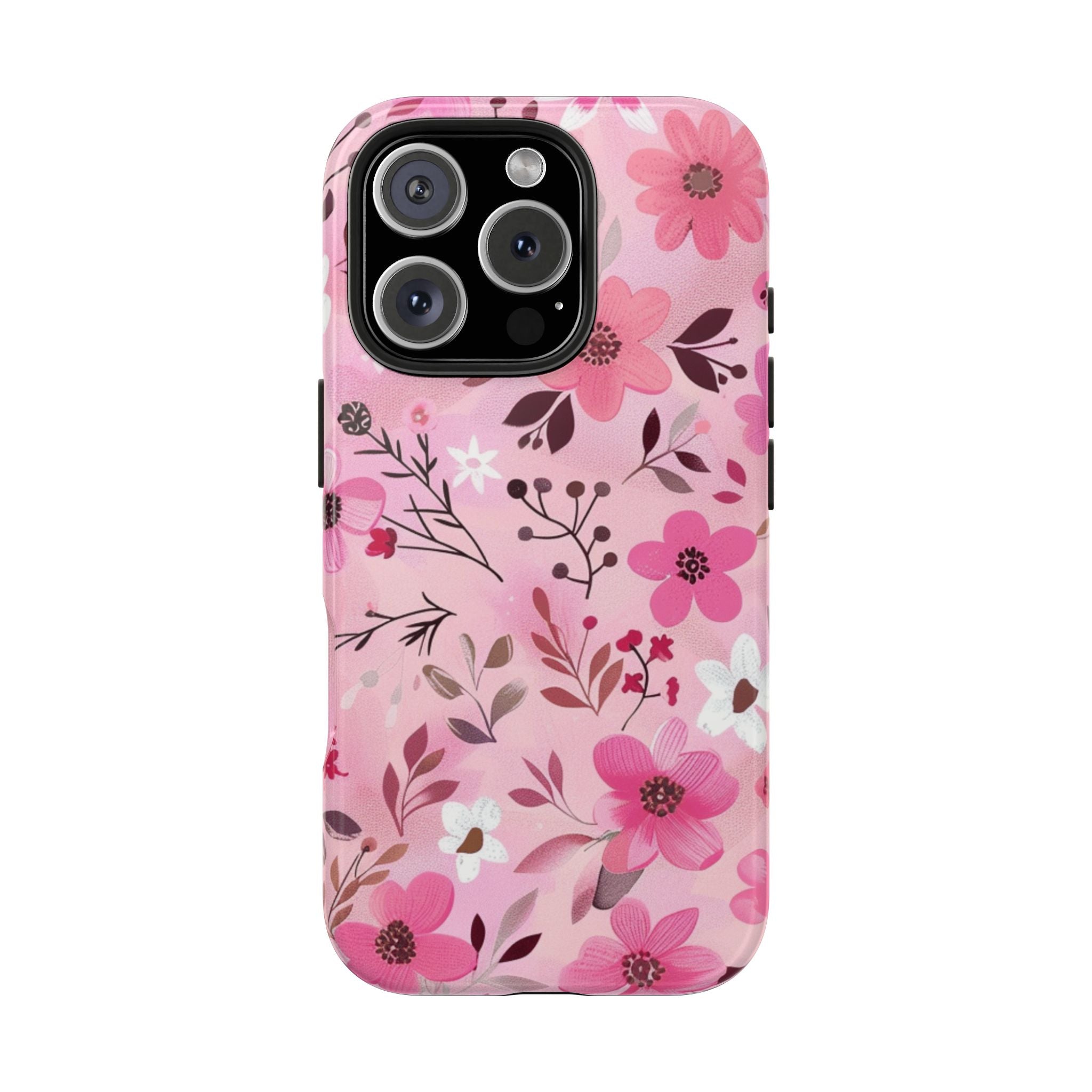 Pink Floral Tough Impact Resistant iPhone Samsung Case Pink Flower Design, Durable Protection for Girls
