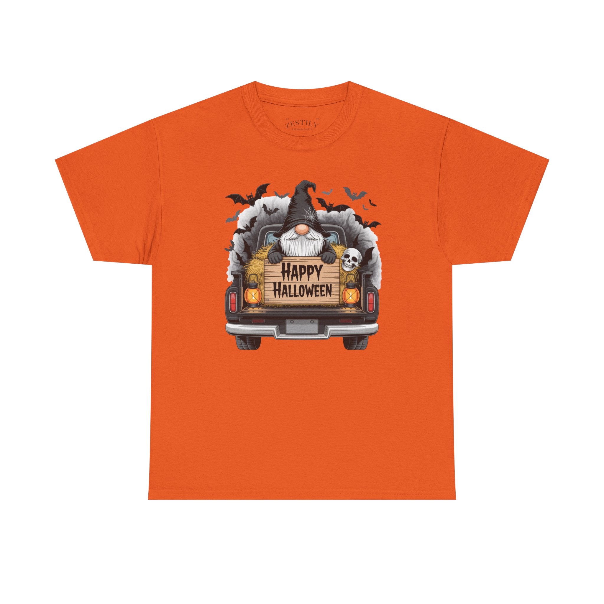 Halloween Themed Heavy Cotton Tee, Spooky Tee, Fall Fashion, Halloween Gnome T-Shirt, Gift for Her, Halloween Party Wear