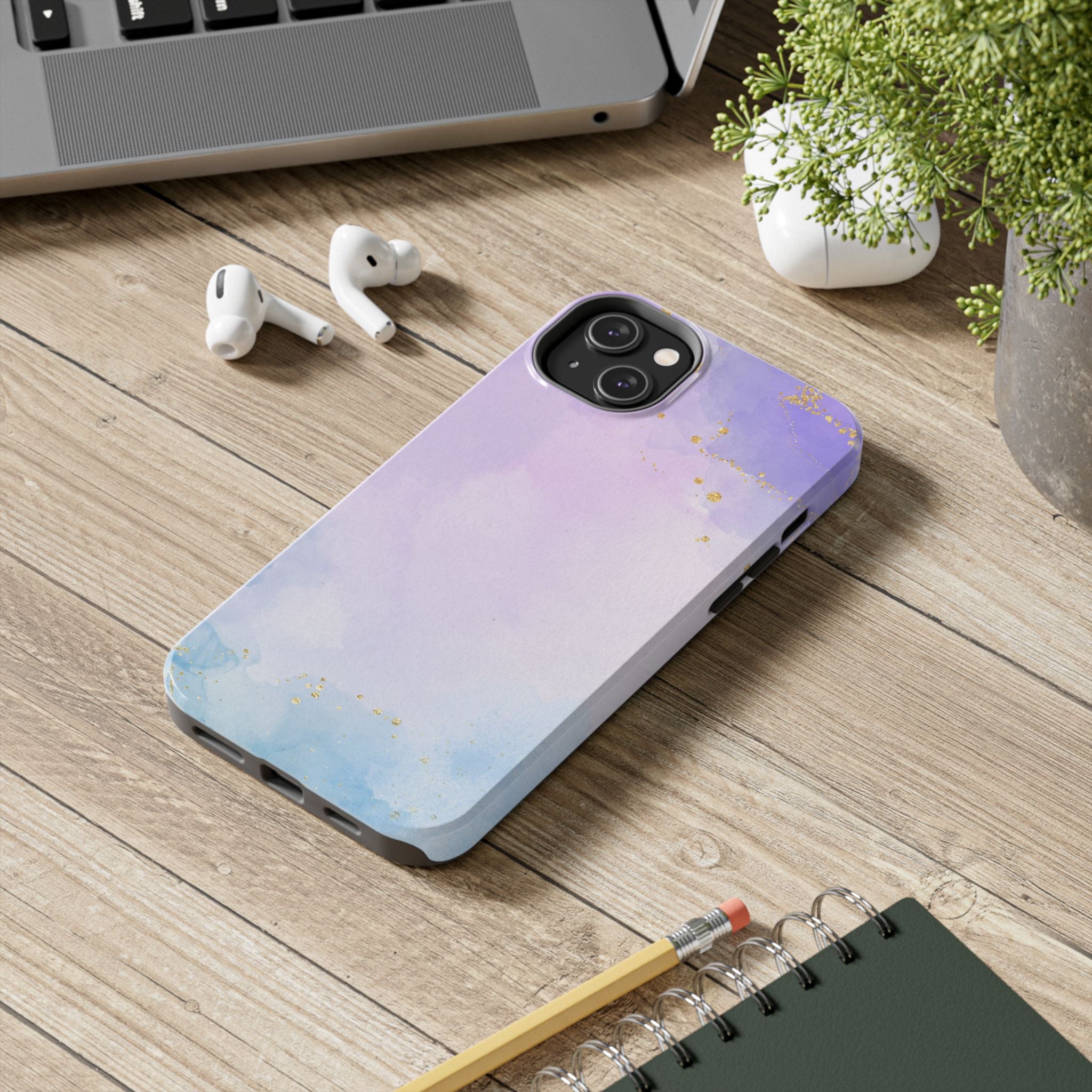 Elegant Watercolor Tough Phone Case with Gold Accents