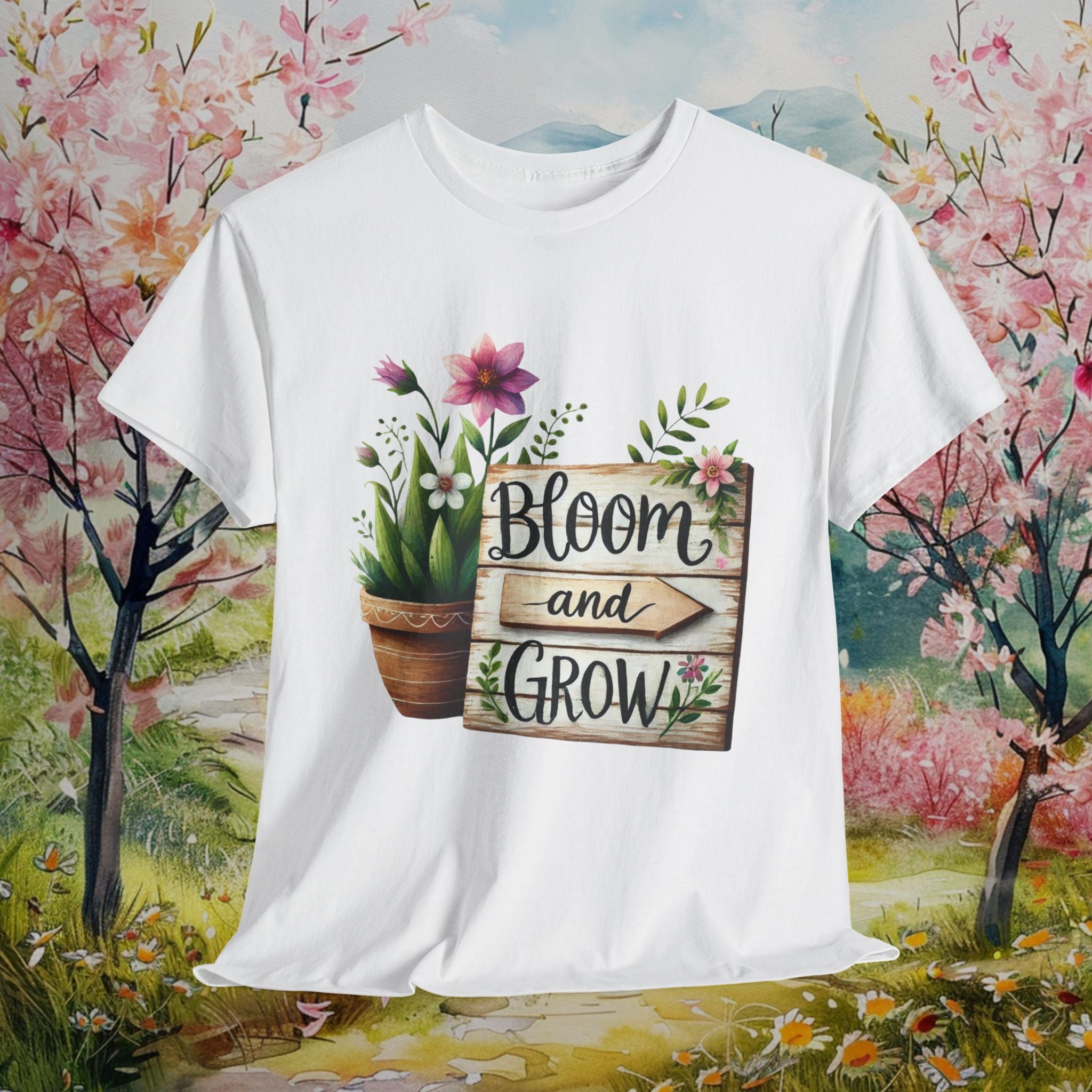 Bloom and Grow Heavy Cotton Tee – Perfect for Plant Lovers, Gardeners, and Nature Enthusiasts