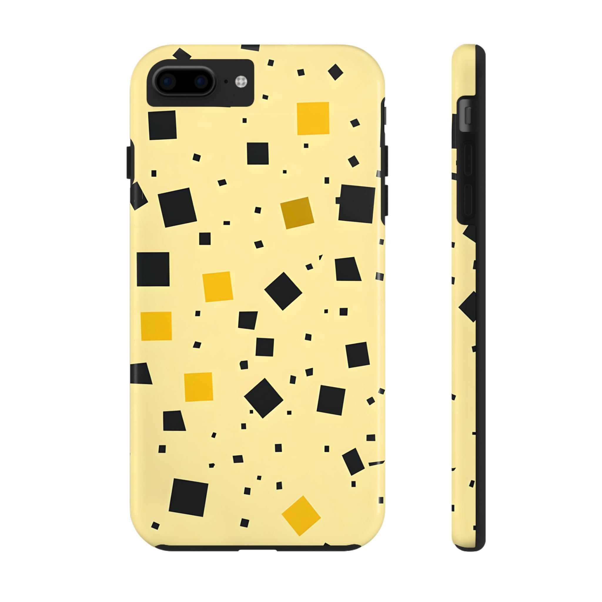 Vibrant Geometric Tough Impact Resistant Phone Case Bold Yellow & Black Squares Design iPhone Samsung