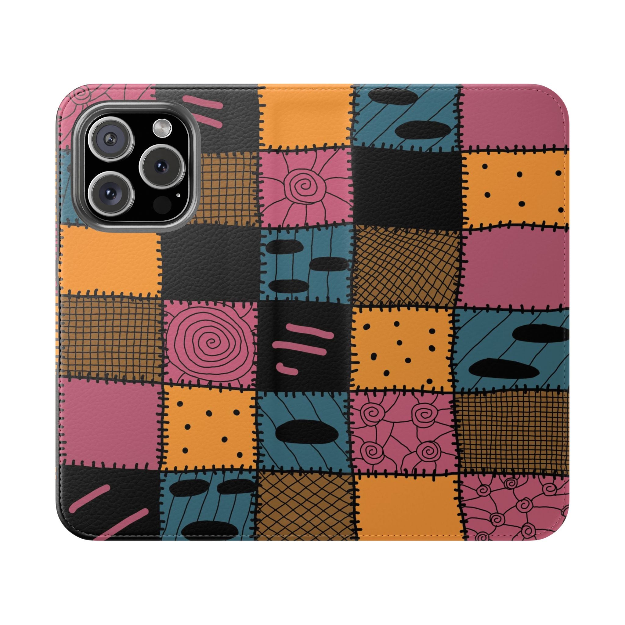 Colorful Patchwork Flip Case for Stylish iPhone Samsung Protection