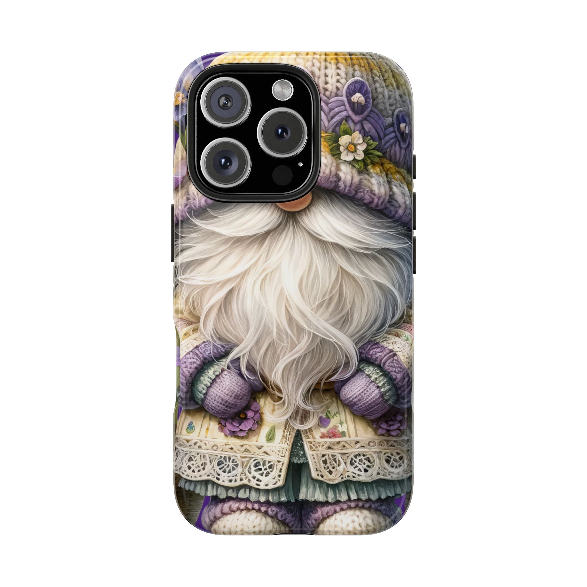 Whimsical Purple Iris Gnome Tough Phone Case - Spring Floral Design, Perfect Gift for Nature Lovers