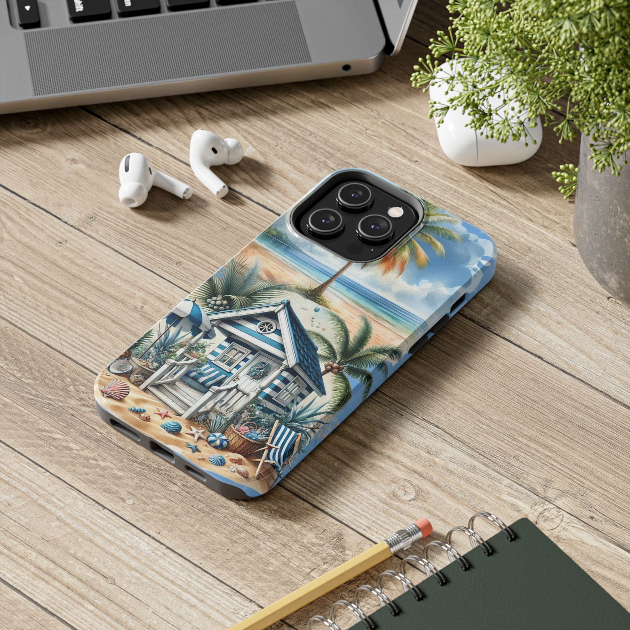 Tropical Beach Hut Summer Phone Case Tough Impact Resistant Protection with Coastal Vibes iPhone Samsung Cover