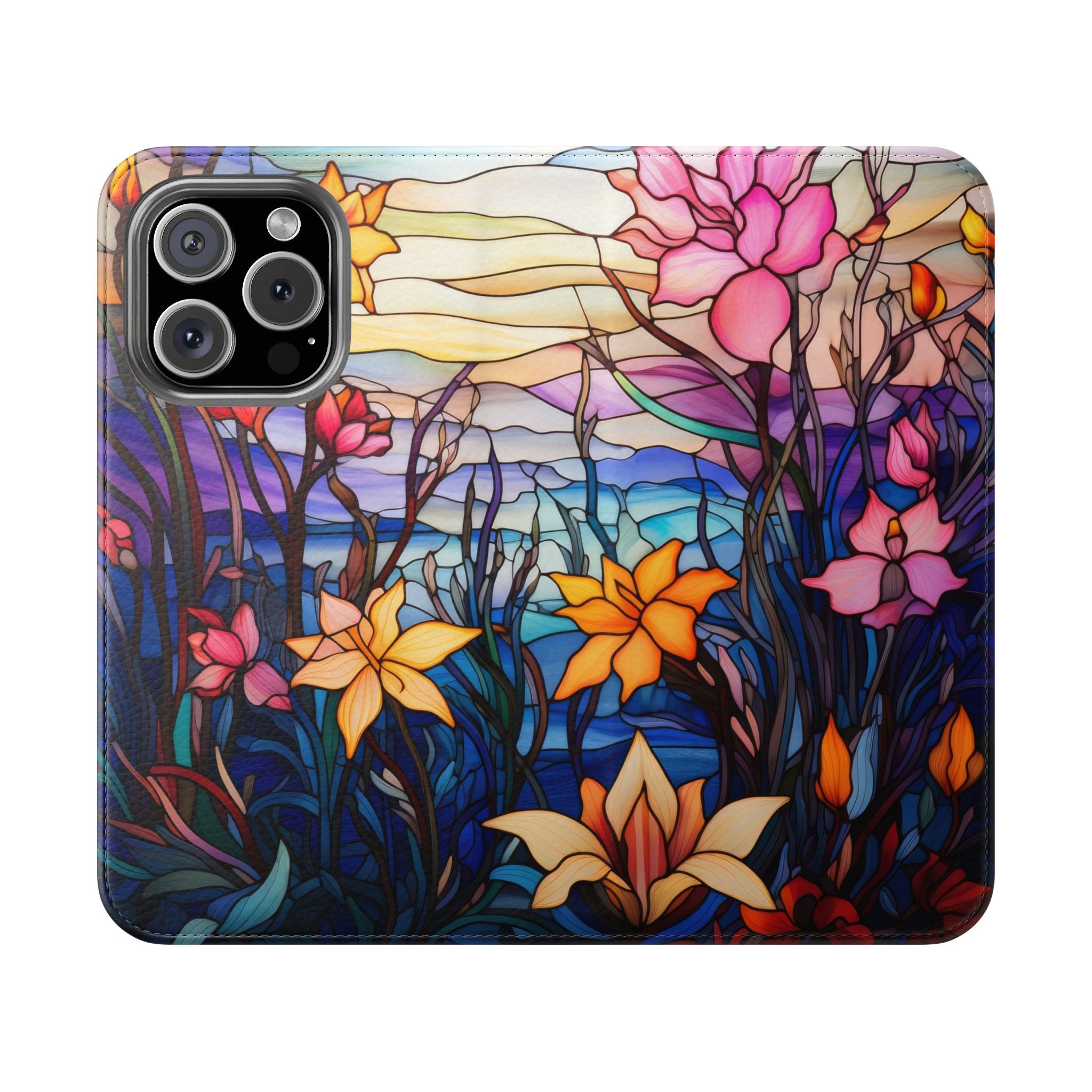 Floral Flip Case Vibrant Stained Glass Design for Stylish Protection iPhone Samsung Cover
