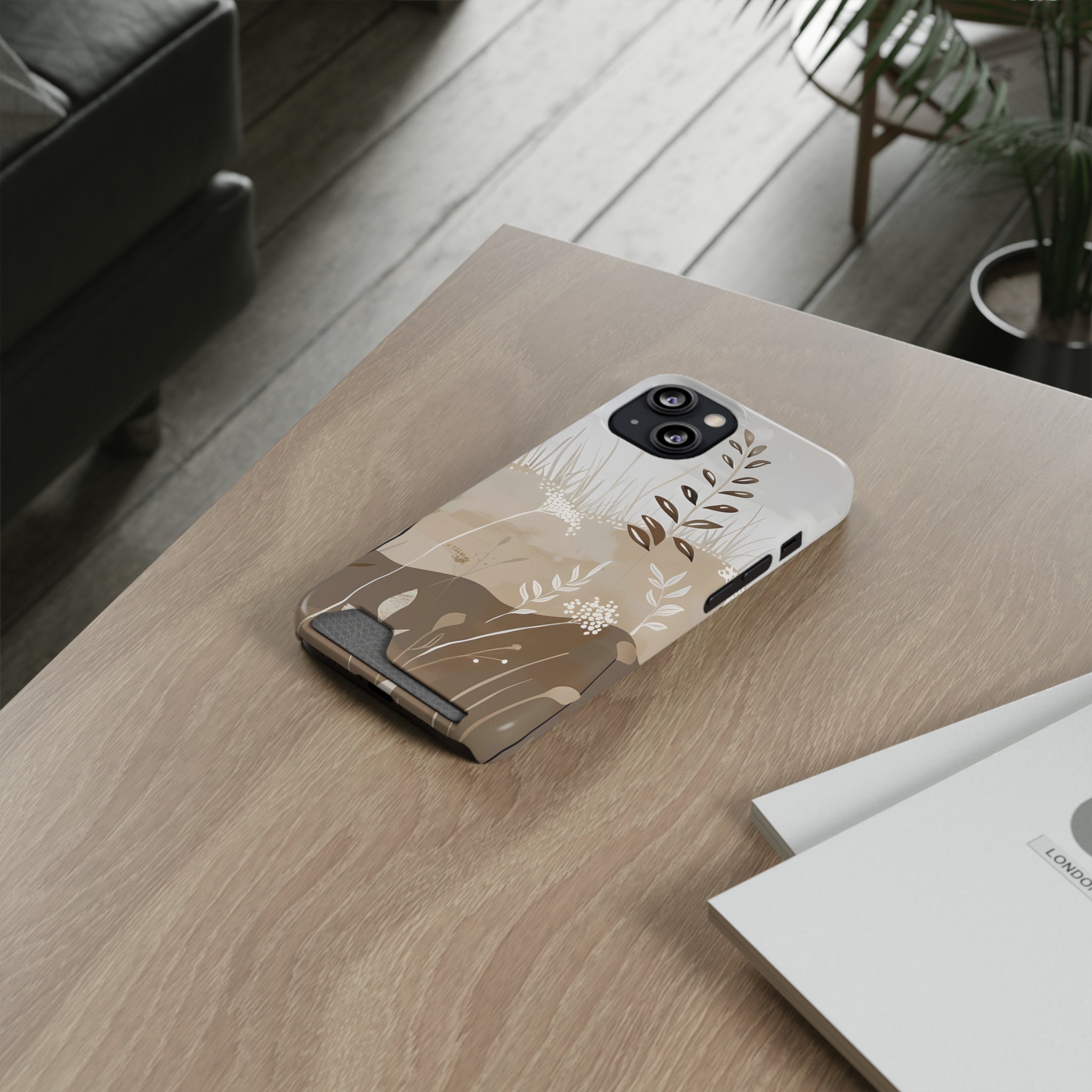 Floral Fall Neutral Colors Phone Case with Card Holder - Stylish and Functional Protection