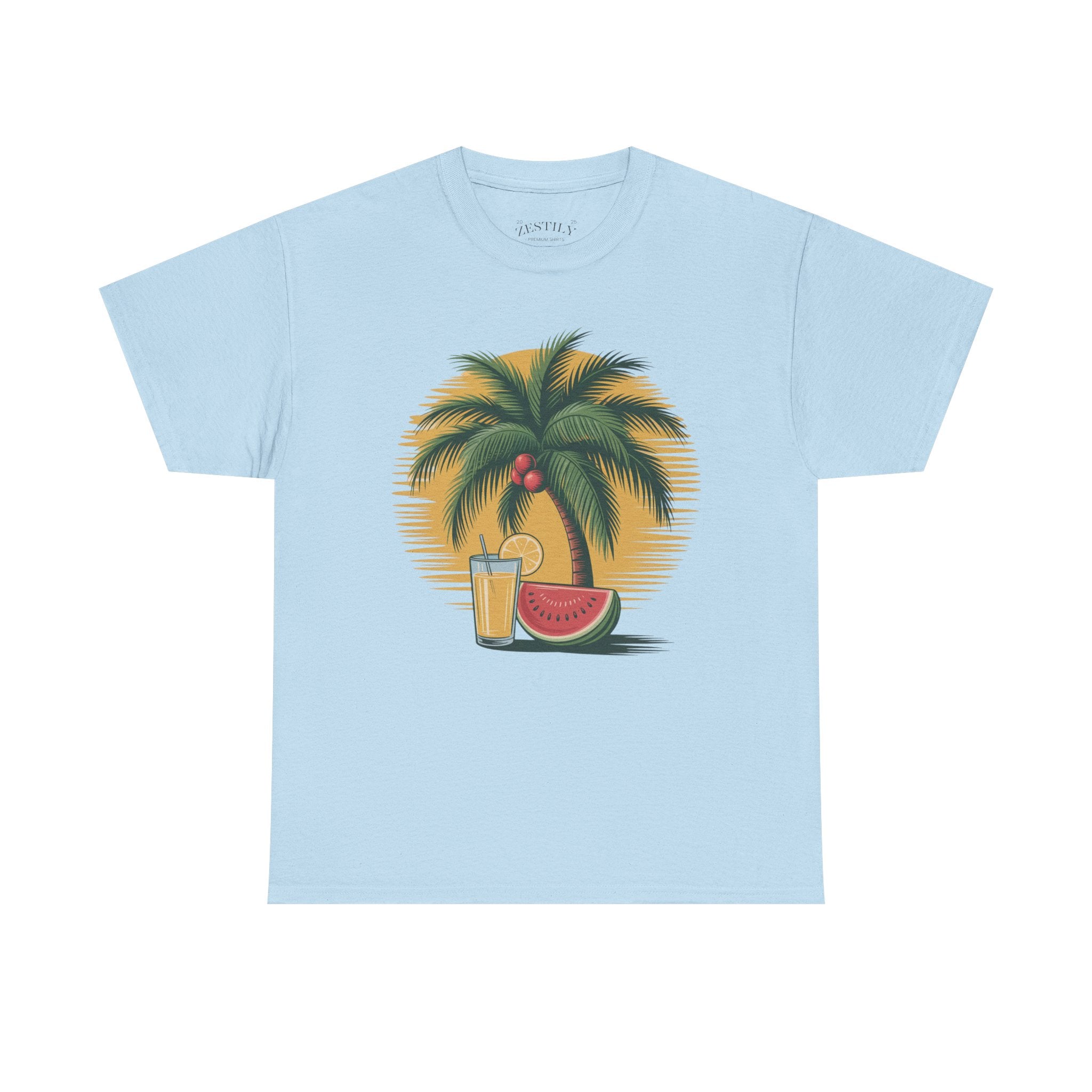 Tropical Vibes Tee, Heavy Cotton Tee, Summer T-Shirt, Beach Vacation Shirt, Graphic Tee, Relaxed Fit Shirt