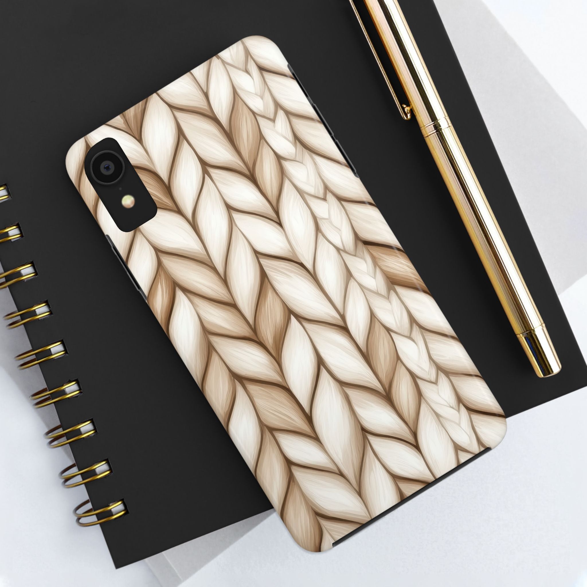 Beige & White Knit Look Tough Mobile Phone Case