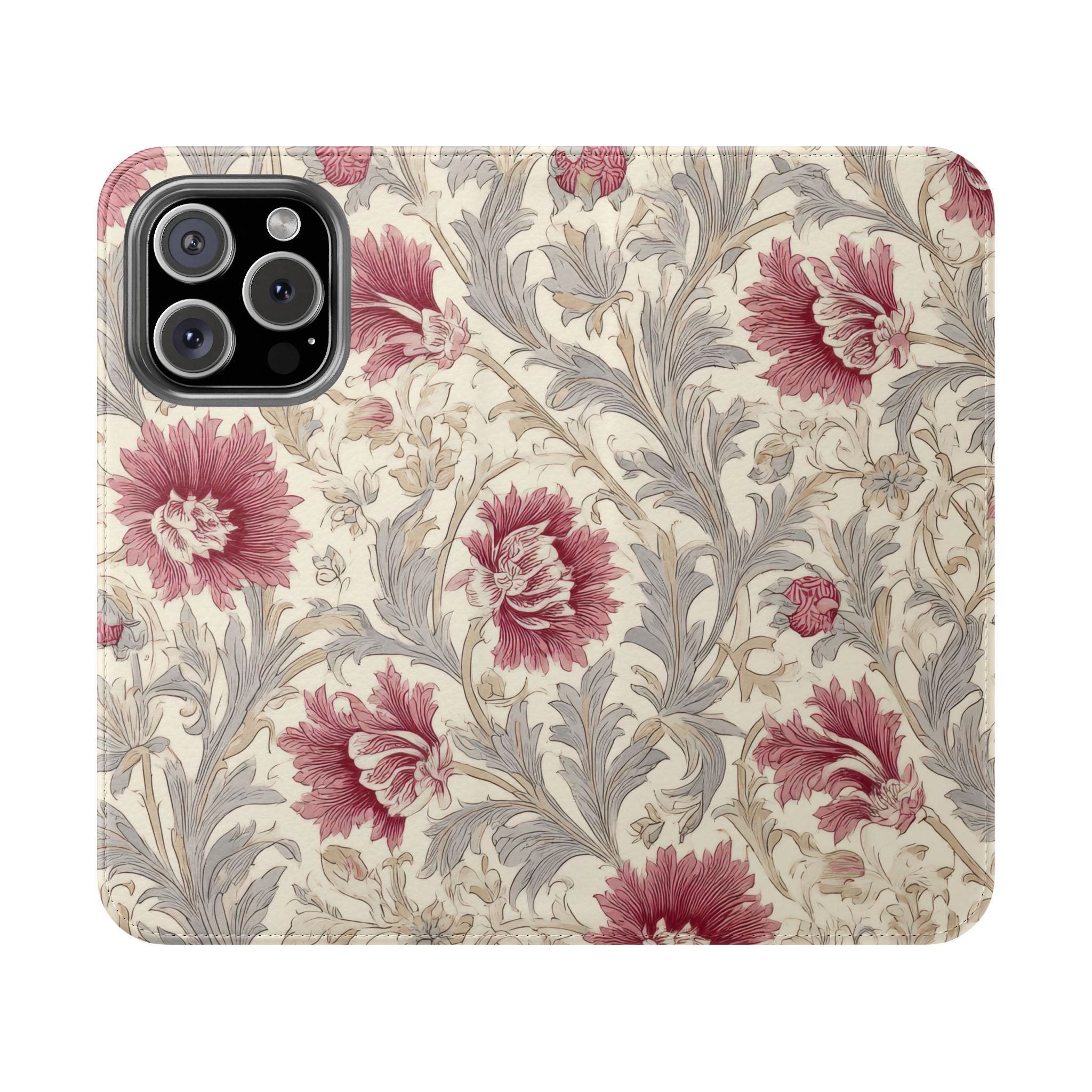 Elegant Floral Mauve & Gray Flip Case for iPhone Samsung Smartphones Stylish Protection