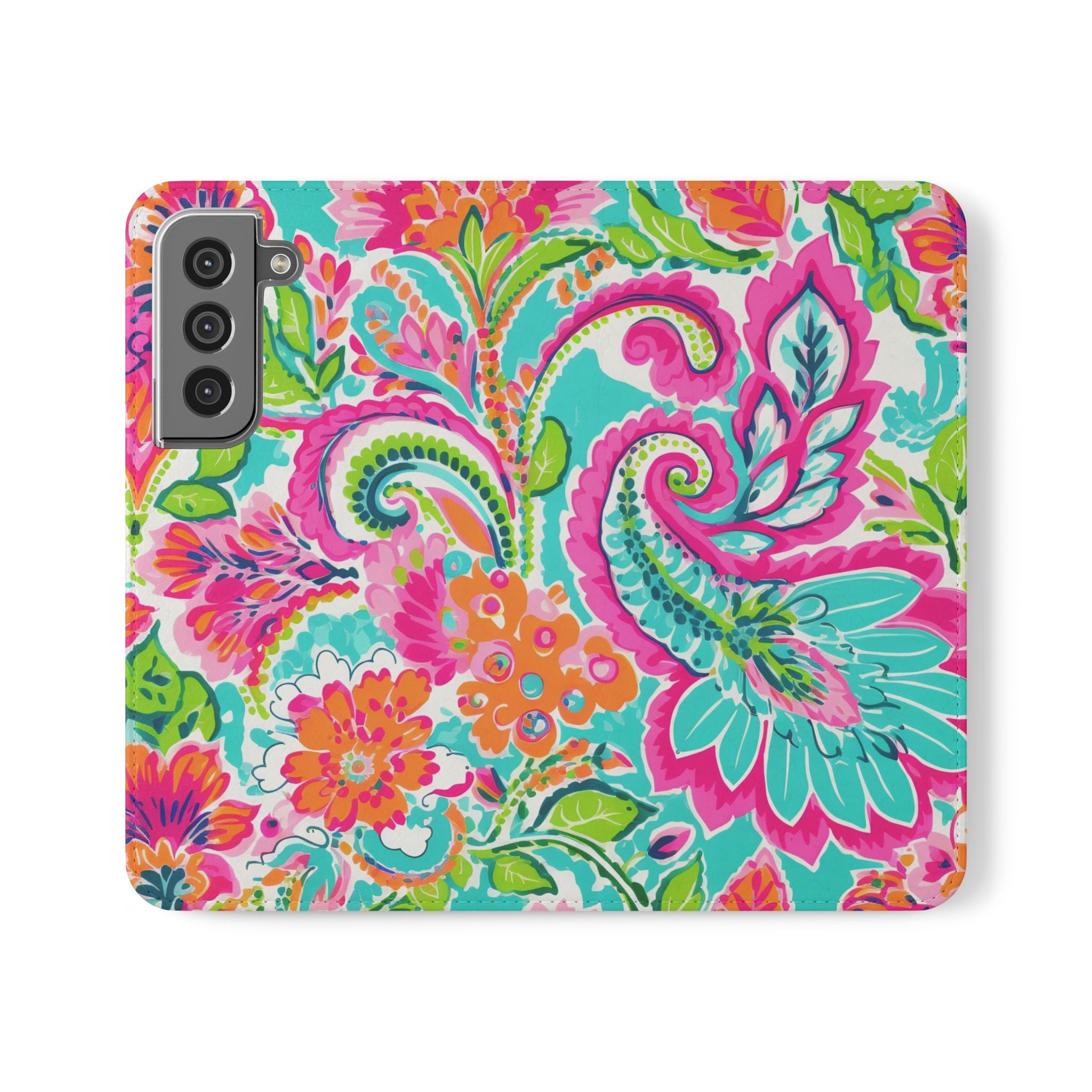 Vibrant Paisley Floral Flip Case for Stylish Protection iPhone Samsung Wallet Case
