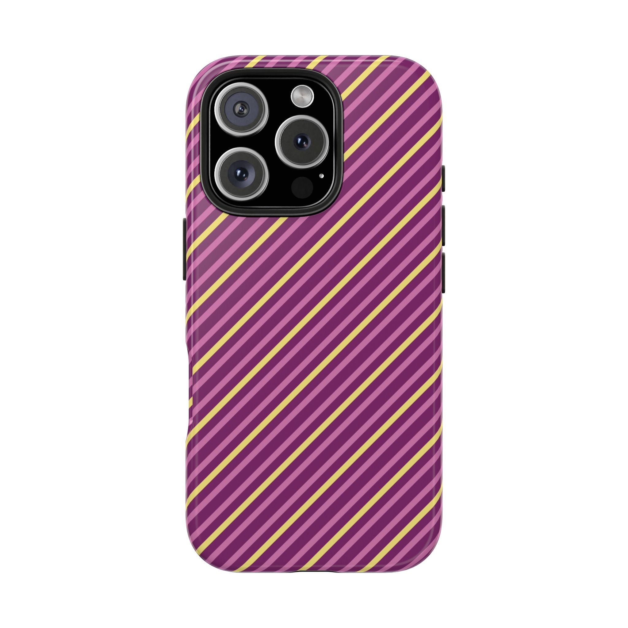 Stylish Impact Resistant Tough Phone Case With Bold Purple & Yellow Stripes For iPhone and Samsung