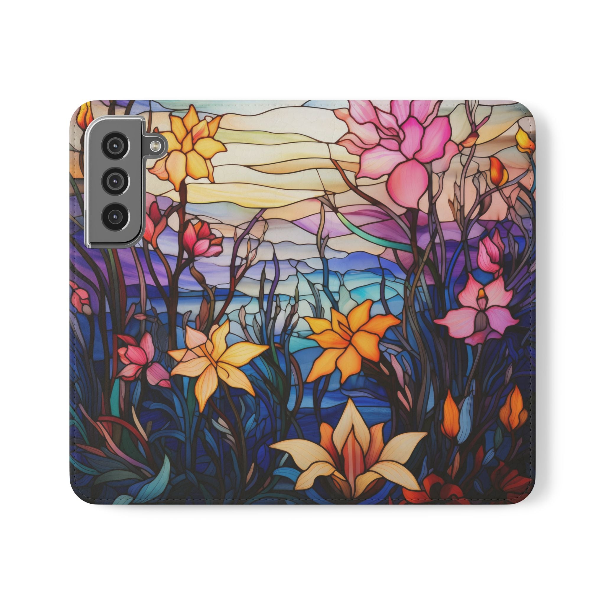 Floral Flip Case Vibrant Stained Glass Design for Stylish Protection iPhone Samsung Cover