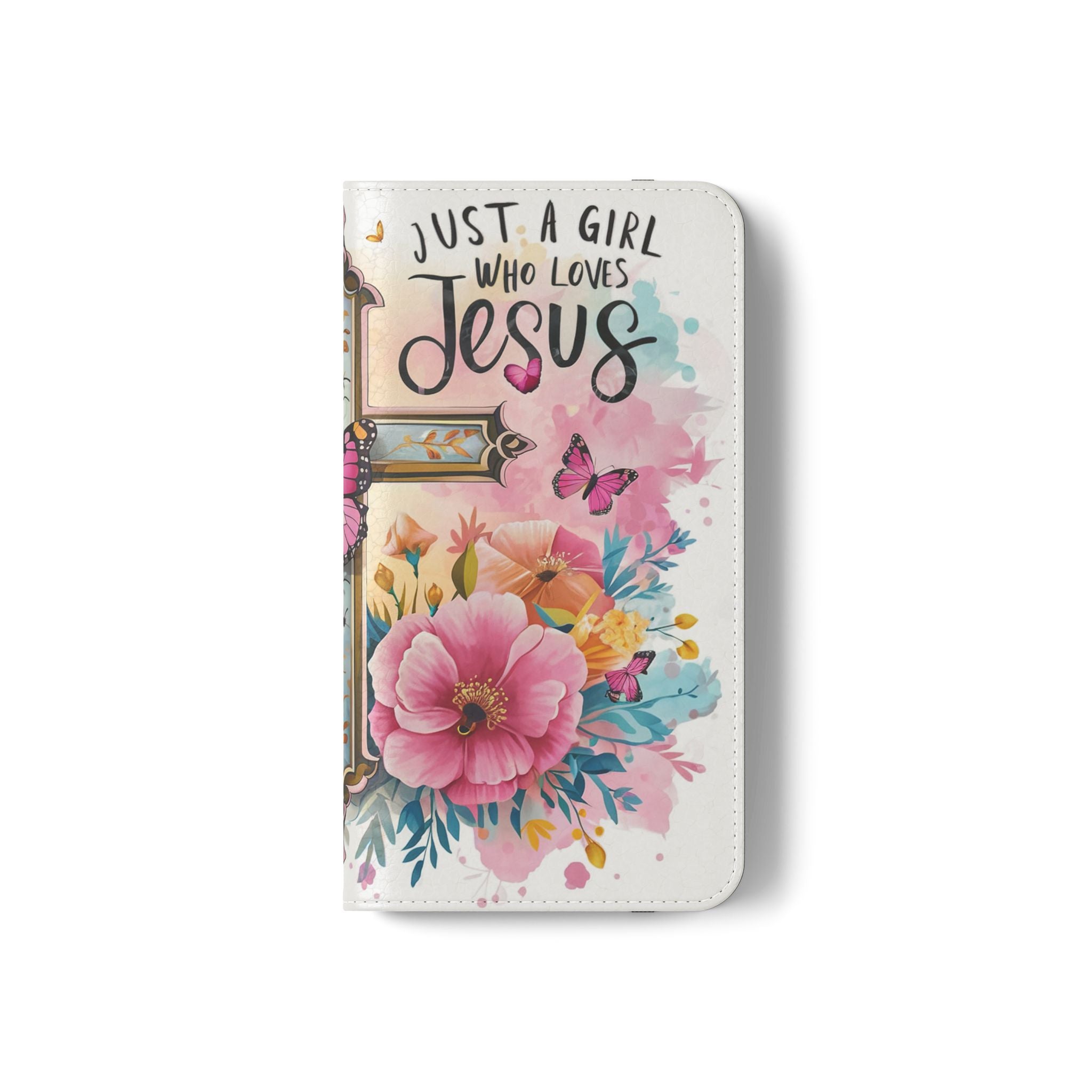 Just A Girl Who Loves Jesus Floral Flip Mobile Phone Case