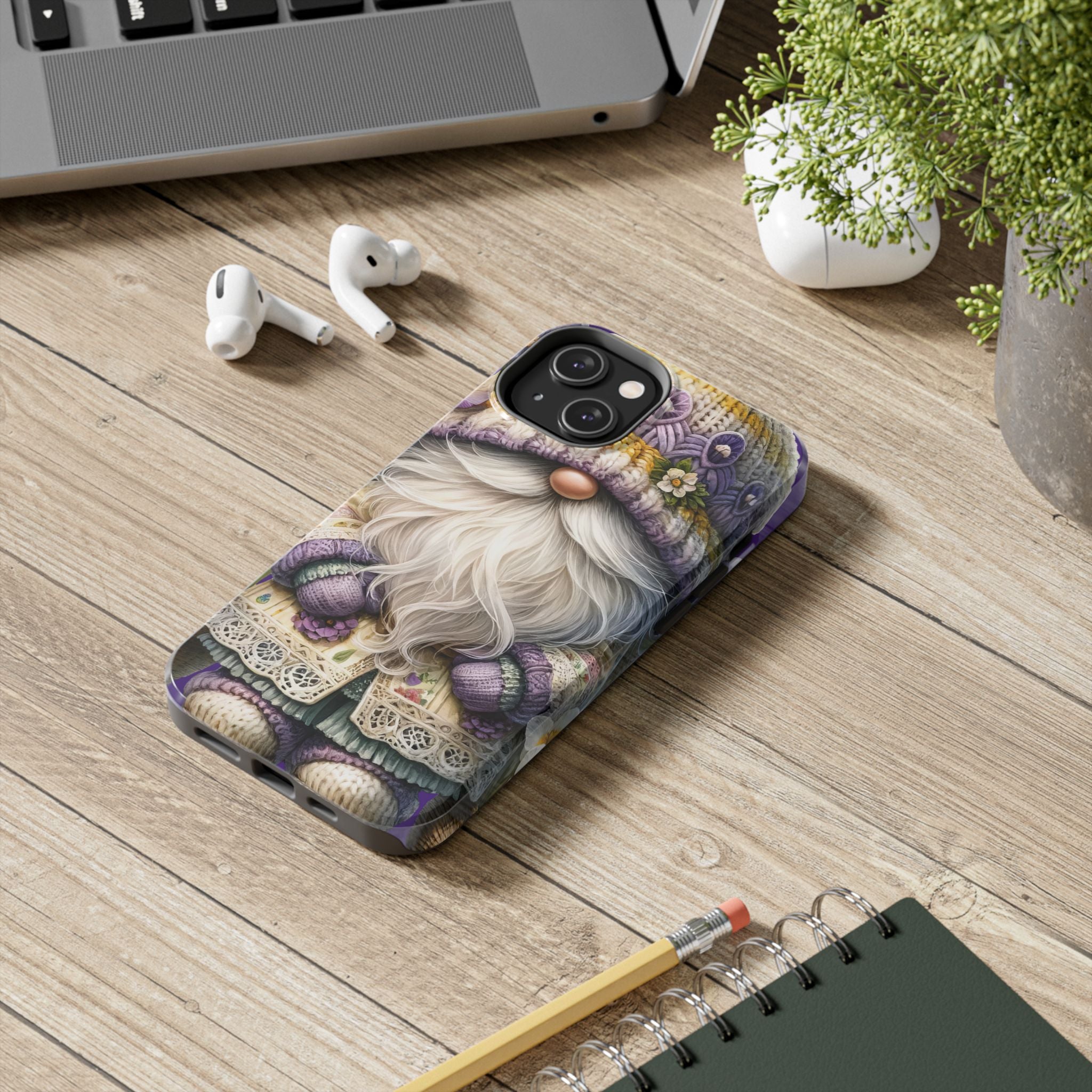 Whimsical Purple Iris Gnome Tough Phone Case - Spring Floral Design, Perfect Gift for Nature Lovers