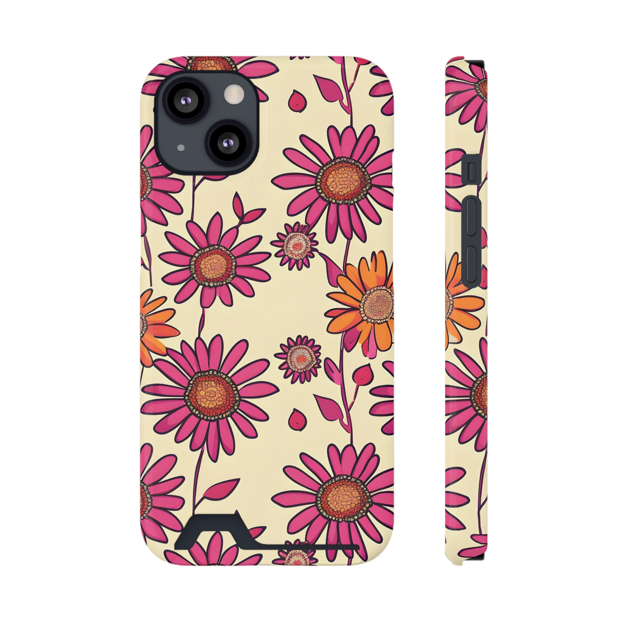 Pink & Yellow Sunflowers Phone Case With Card Holder