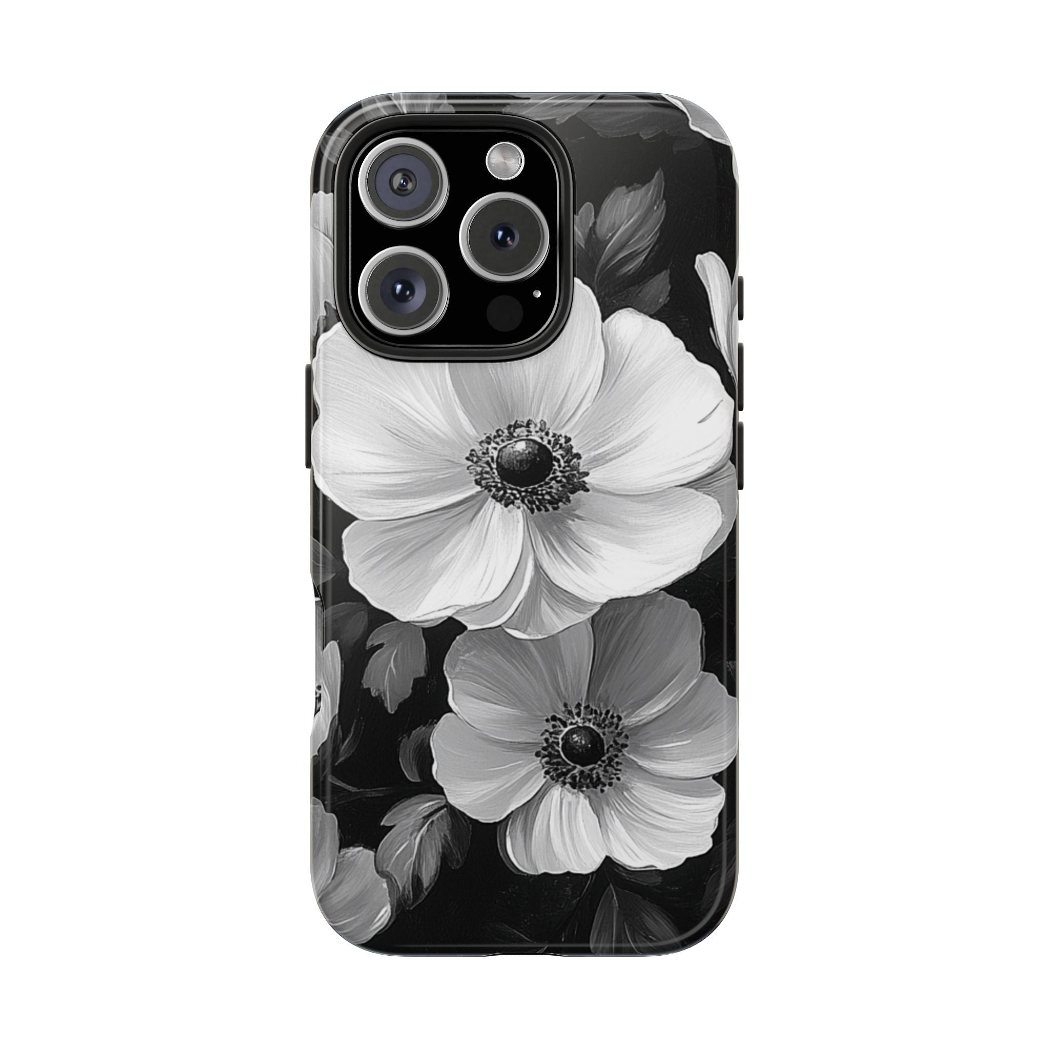 Floral Impact Resistant Black & White Tough iPhone Samsung Case Stylish and Durable Protection for All Occasions