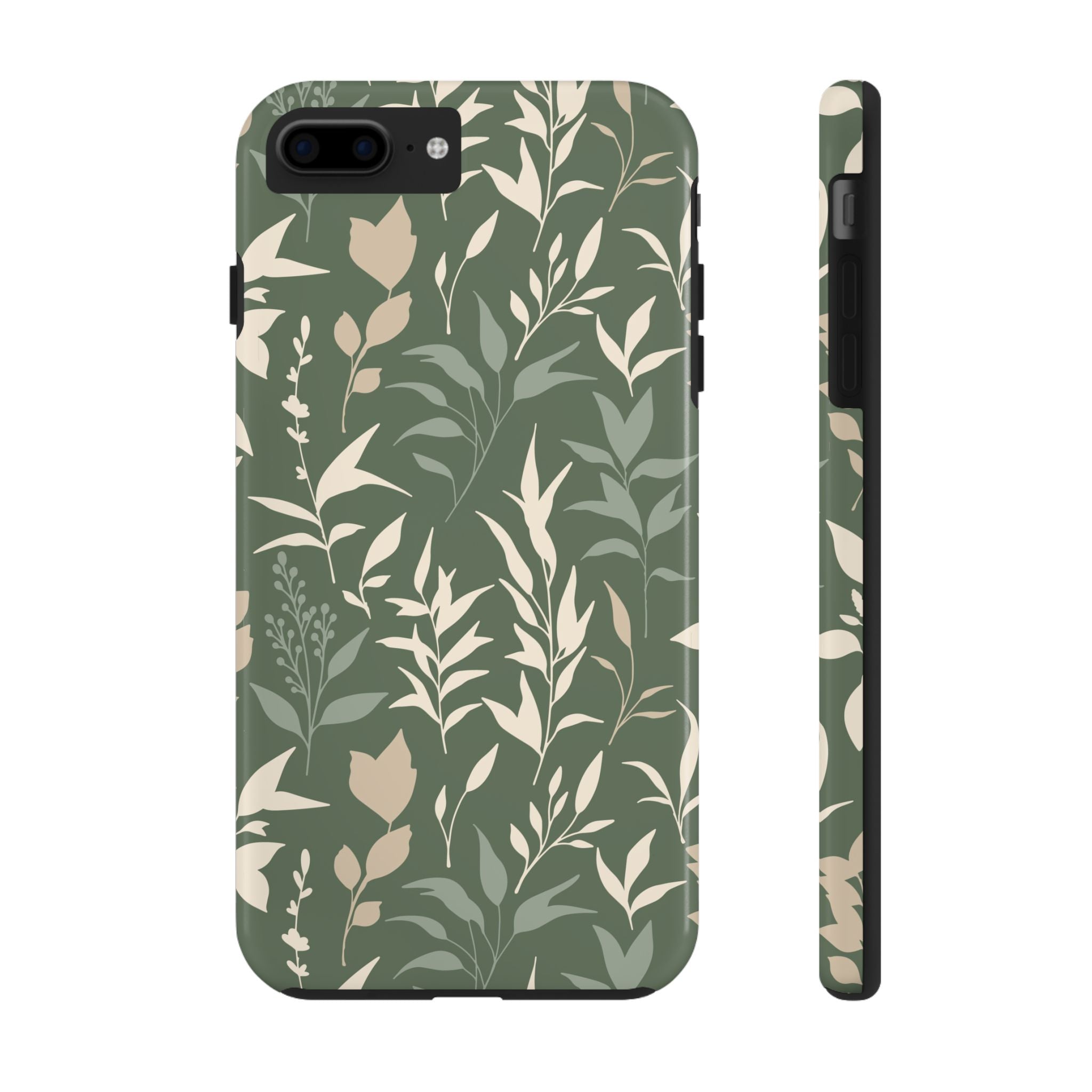 Stylish Green Floral Tough Impact Resistant Phone Case with Elegant Leaf Design For iPhone Samsung Cover