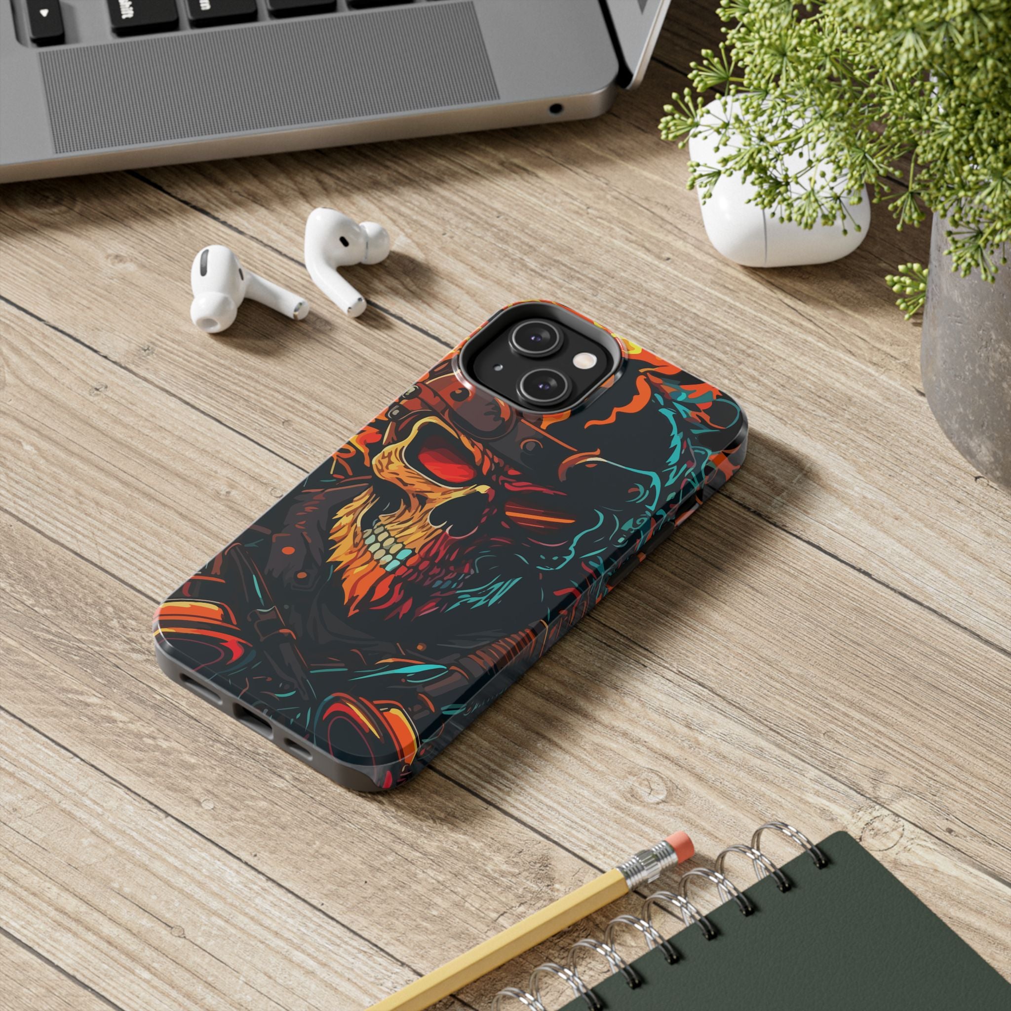 Flaming Biker Skull Tough Phone Case - Tough & Durable Design for Adventurers