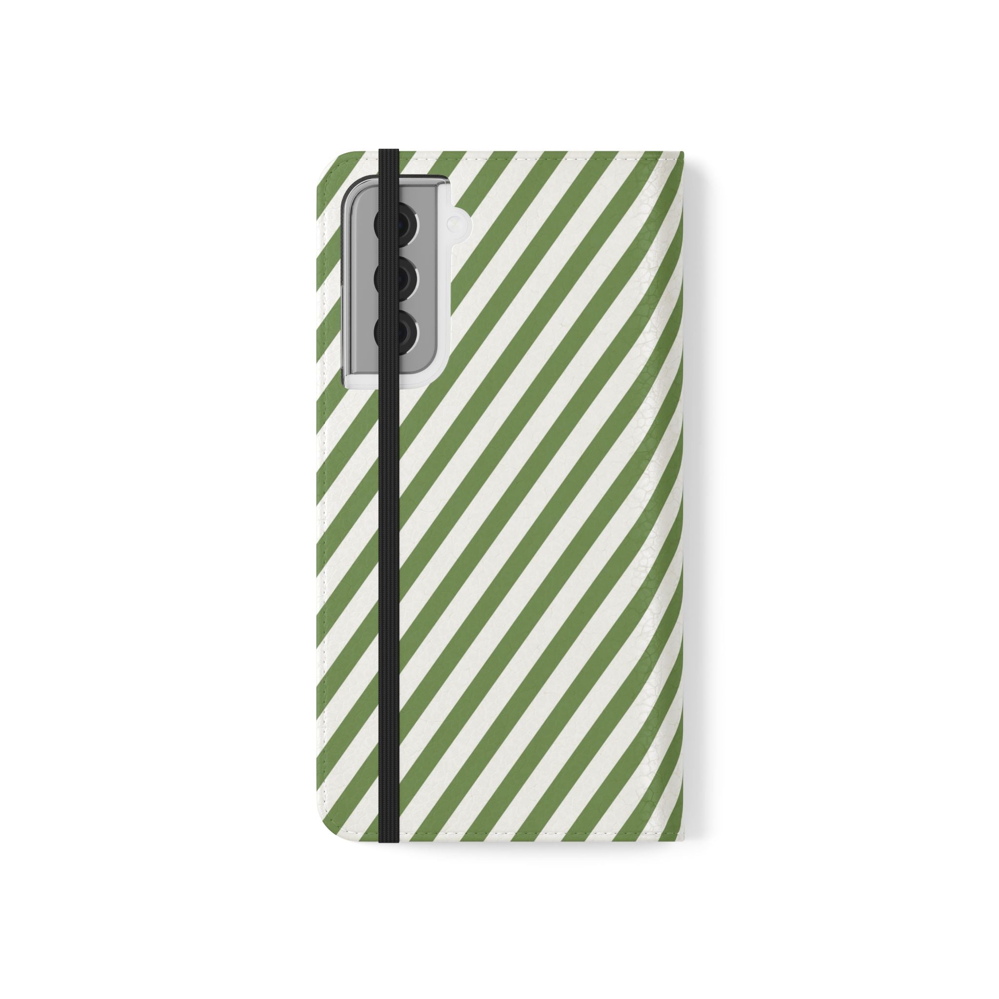 Green & White Stripe Flip Mobile Phone Case