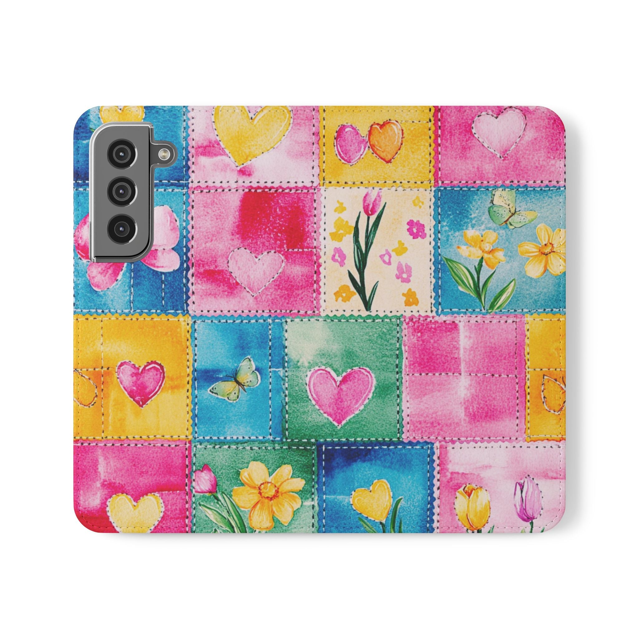 Colorful Floral Patchwork Flip Case for Smartphones iPhone Samsung Cover