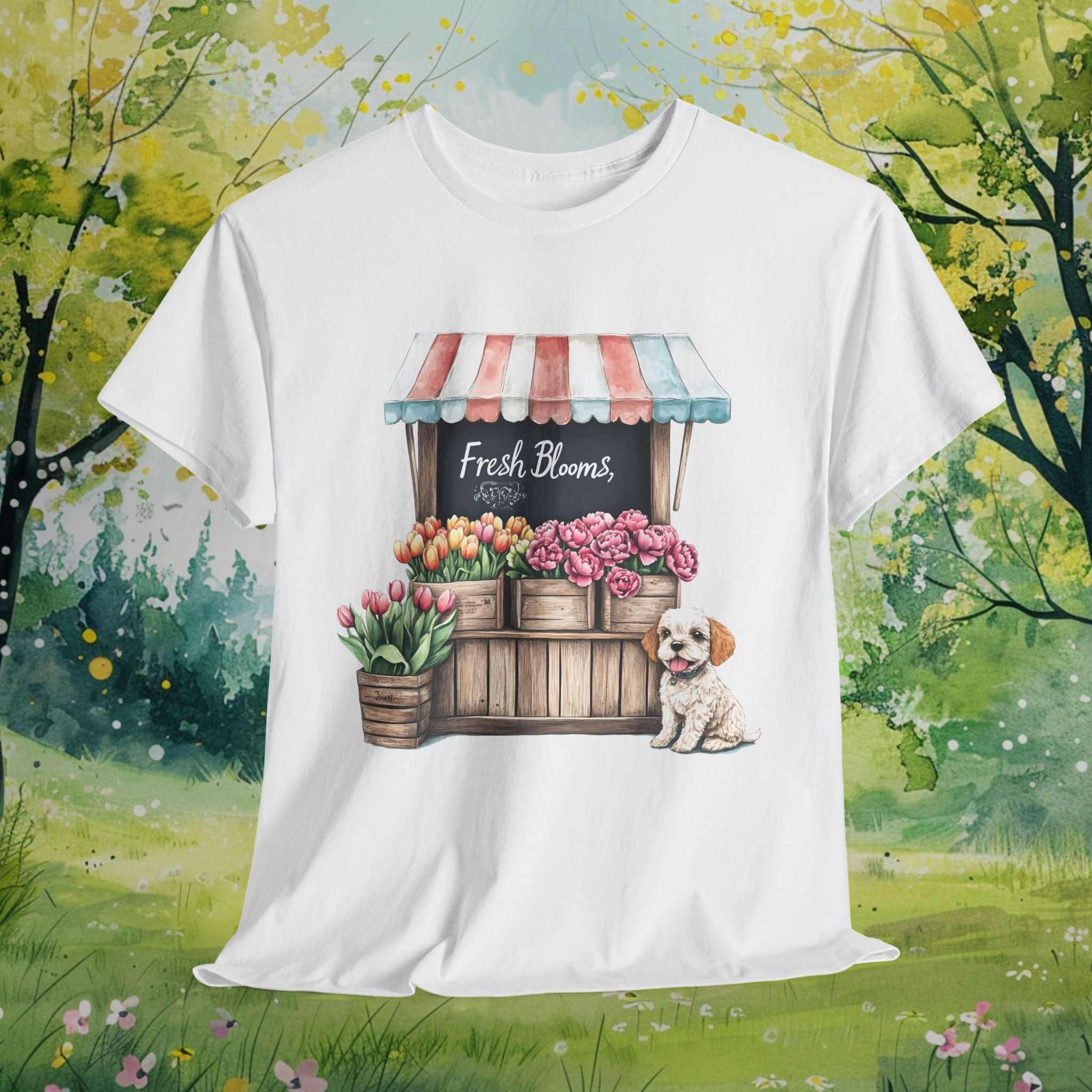 Fresh Blooms Heavy Cotton Tee - Perfect for Spring Days & Dog Lovers