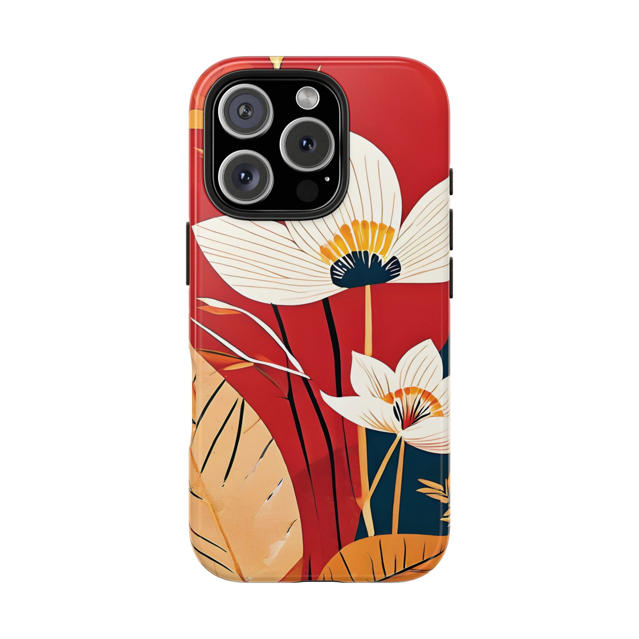 Fall Floral Impact Resistant Tough Phone Case Artistic Red Design for Nature Lovers iPhone Samsung Cover