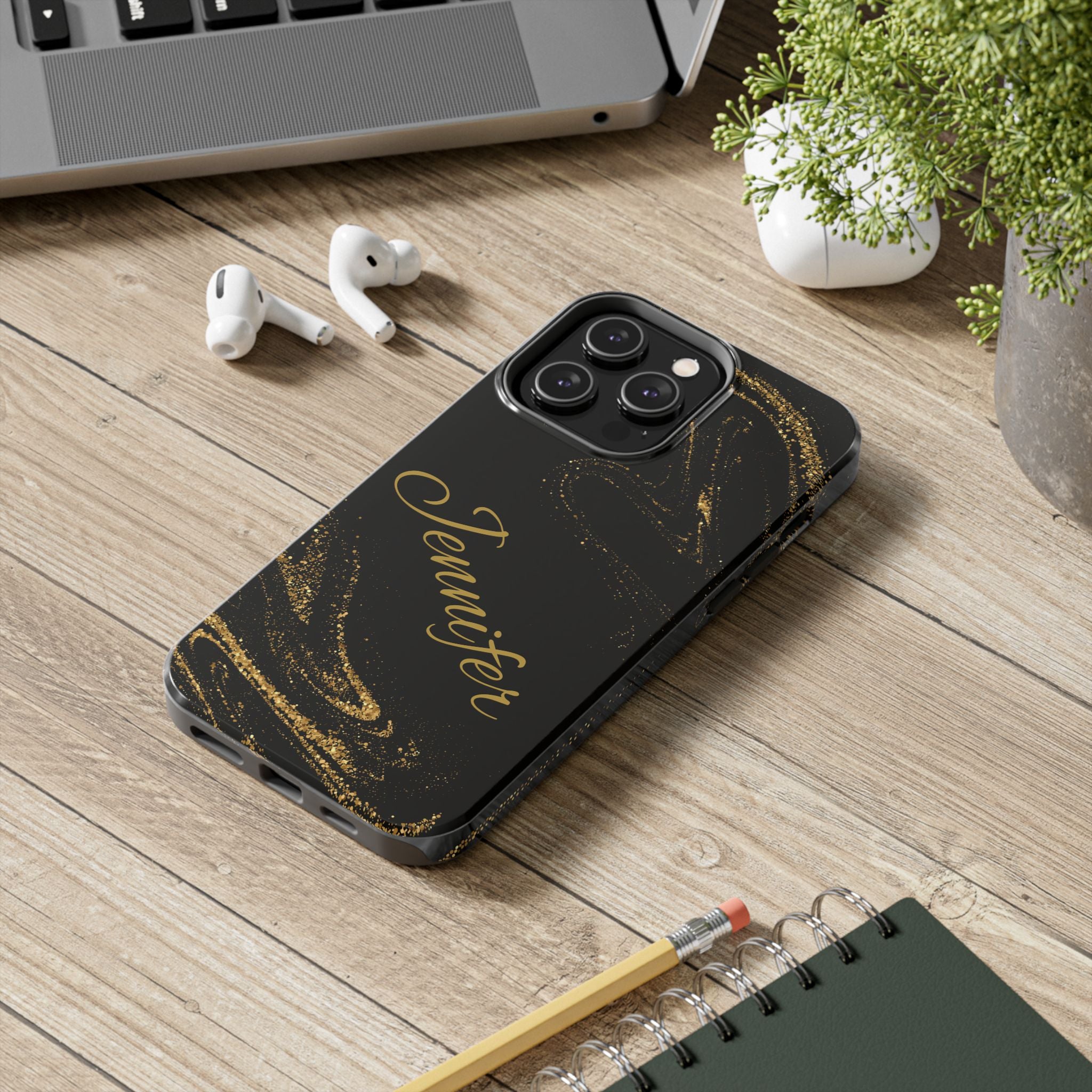 Personalized Tough Impact Resistant Phone Case Elegant Black and Gold Design for Stylish Protection iPhone Samsung Cover