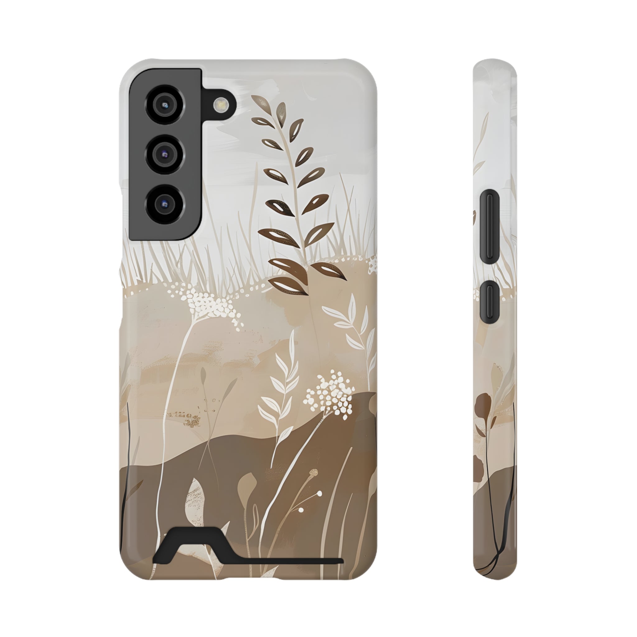 Floral Fall Neutral Colors Phone Case with Card Holder - Stylish and Functional Protection