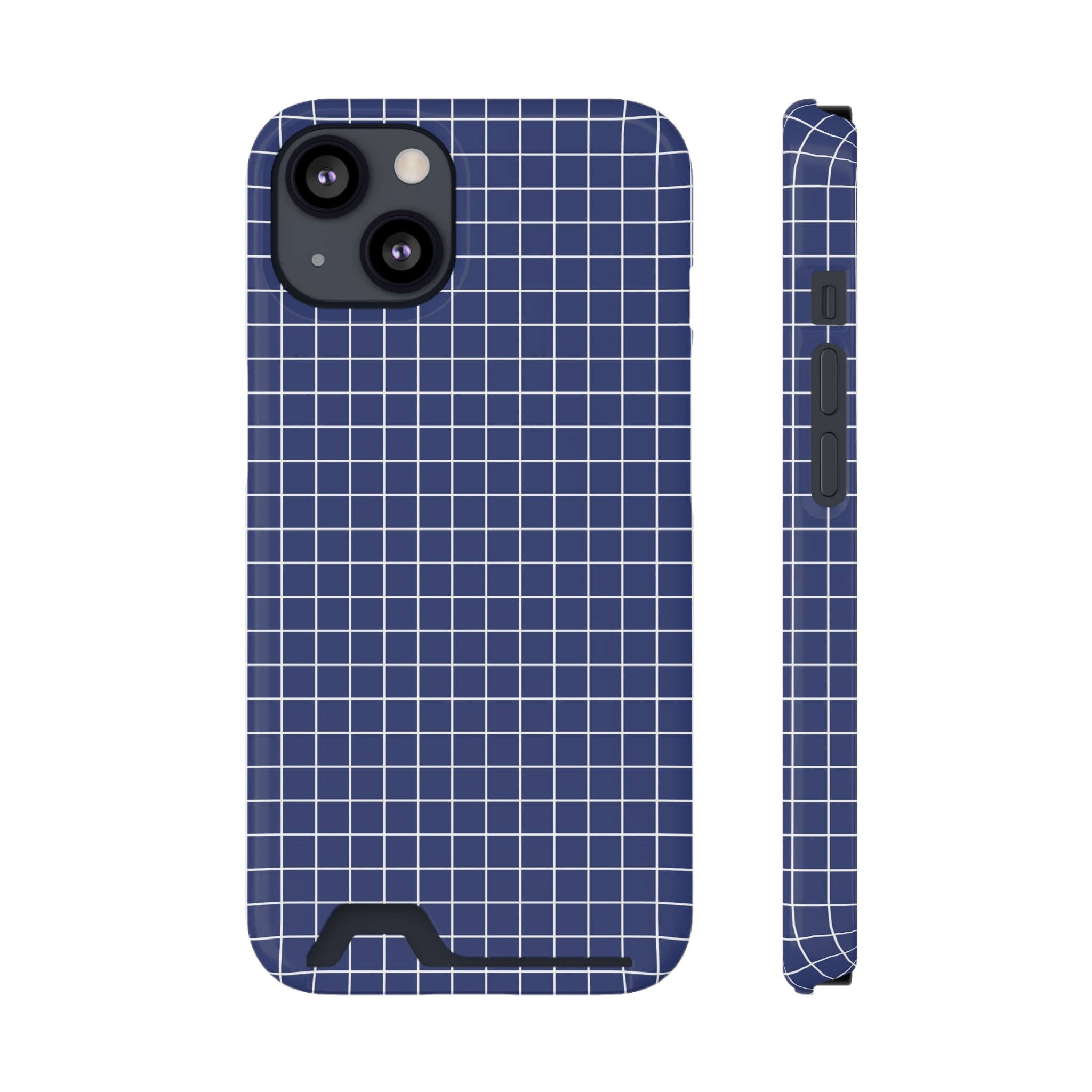 Blue Modern Grid Phone Case with Card Holder - Stylish and Functional Protection