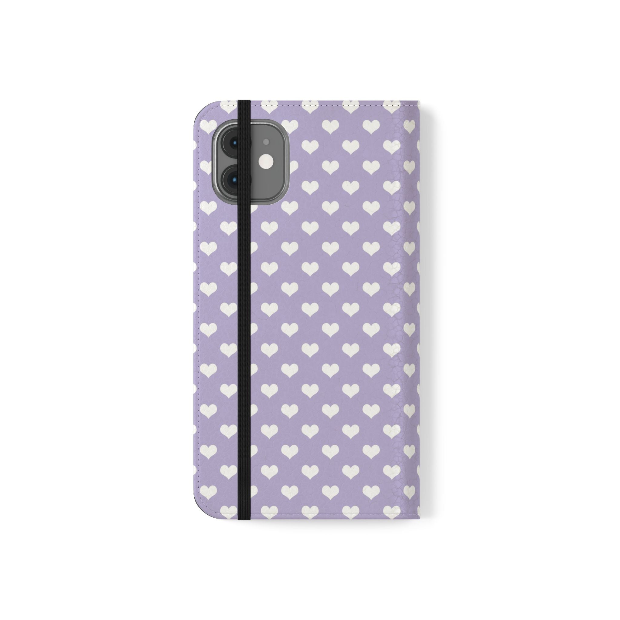 Lavender With White Hearts Flip Mobile Phone Case