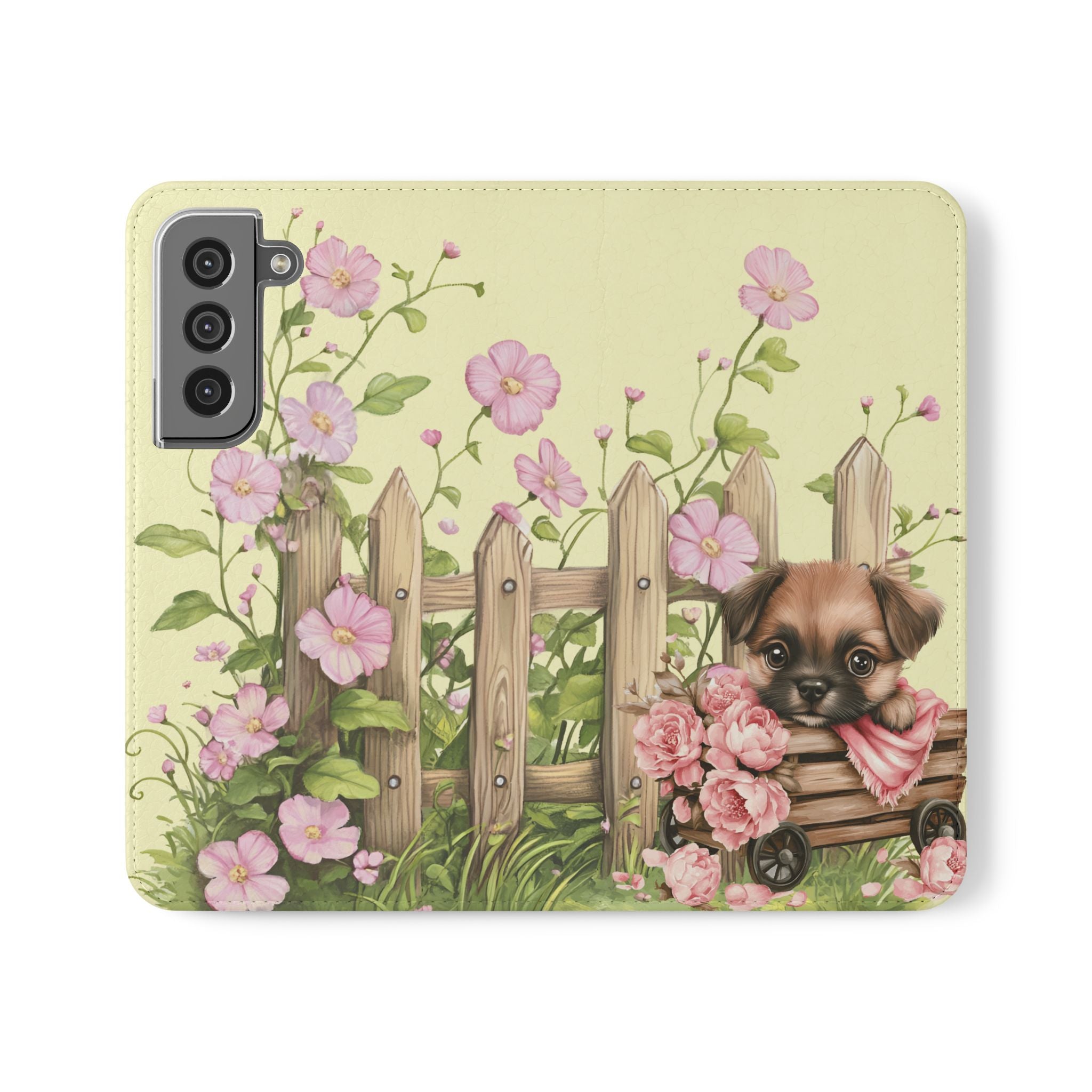 Cute Puppy Flip Case, iPhone Samsung Wallet, Pet Lover Gift, Floral Design, Cute Animal Accessory, Unique Phone Case