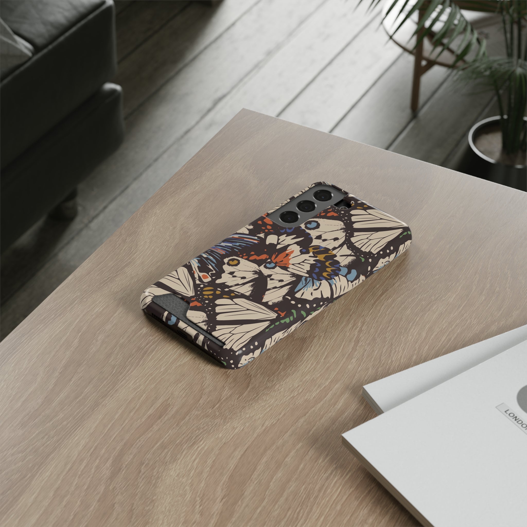 Butterfly Design Phone Case with Card Holder - Stylish & Functional